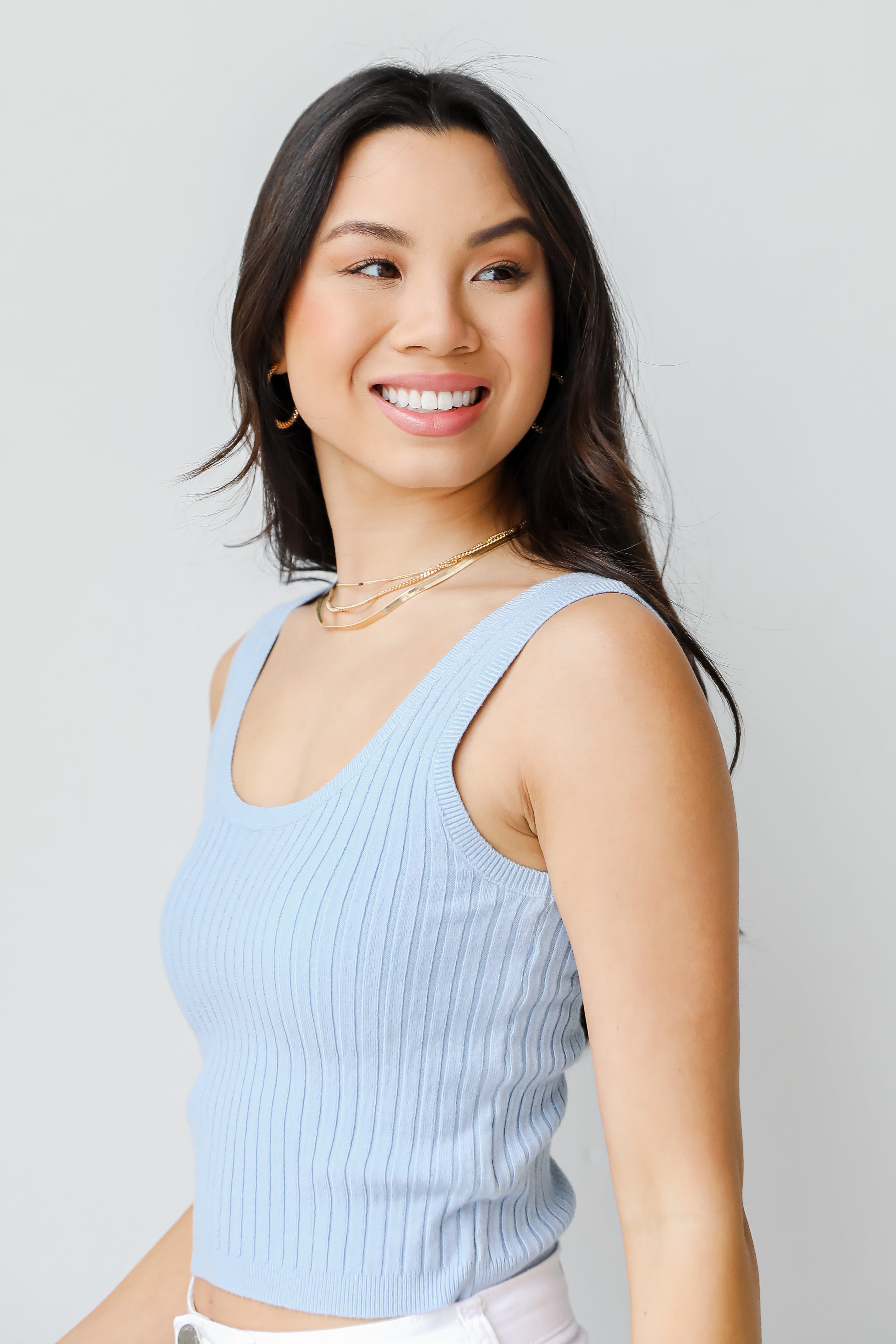 Cropped Sweater Tank in denim side view