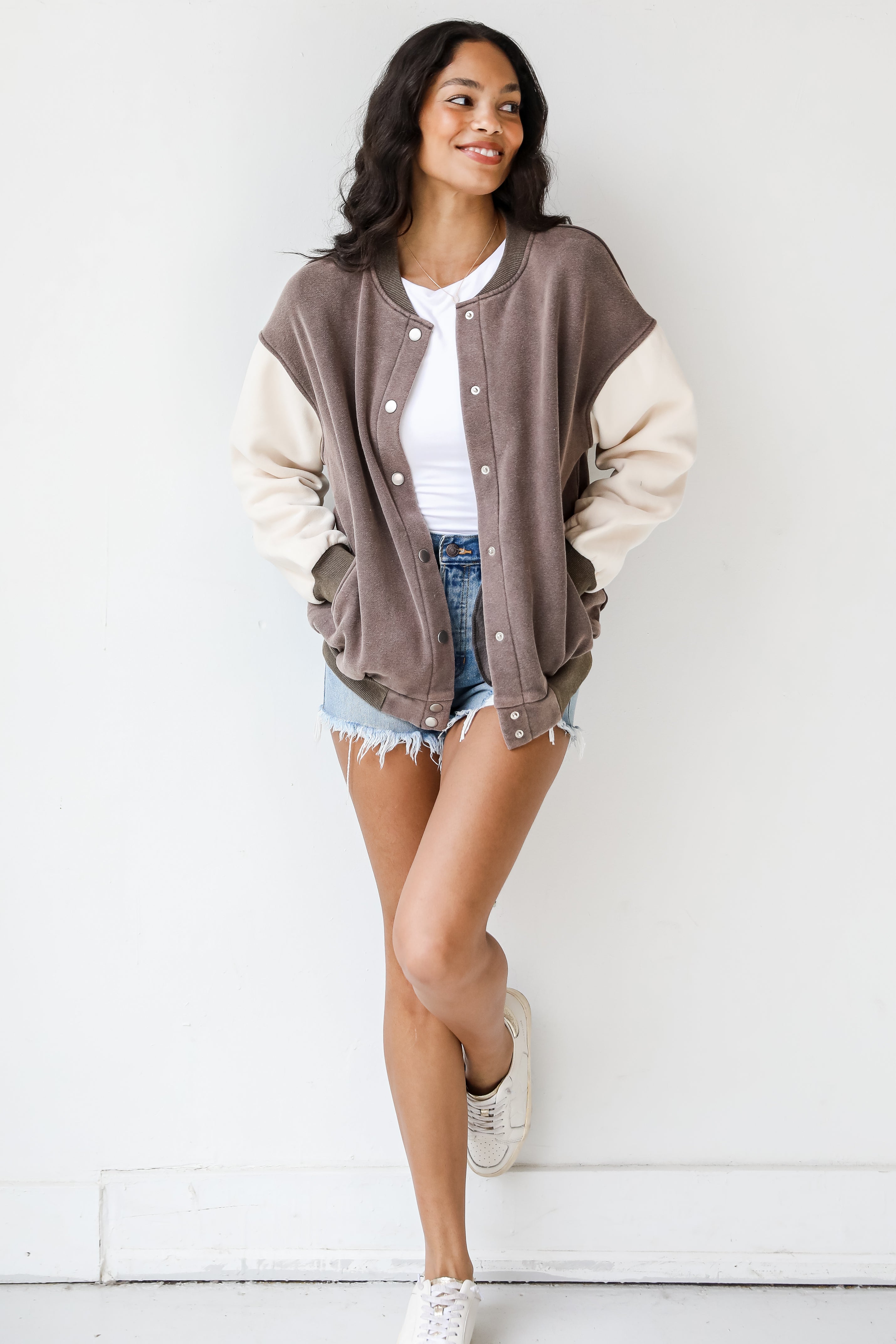 Rock Fleece Bomber Jacket on dress up model