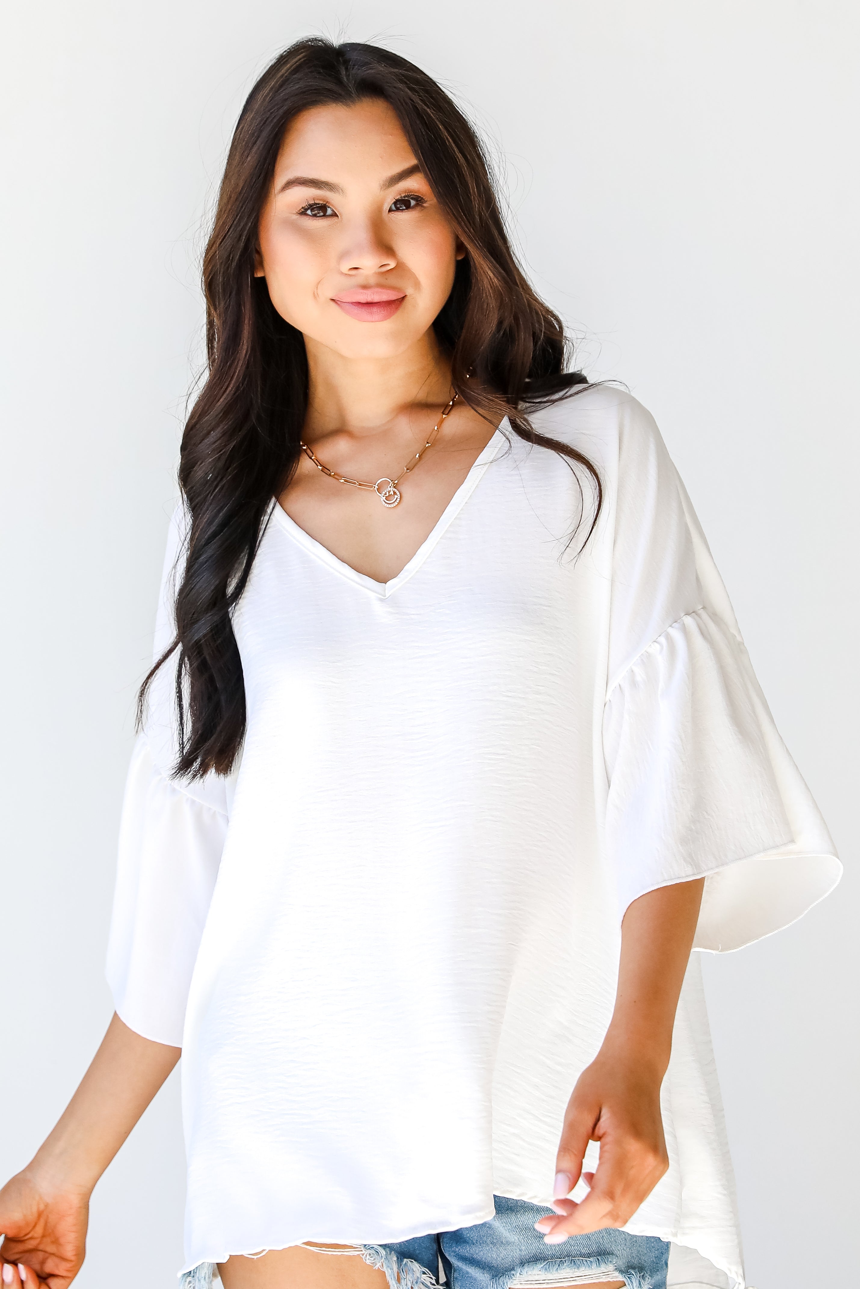 Ruffle Sleeve Blouse in ivory