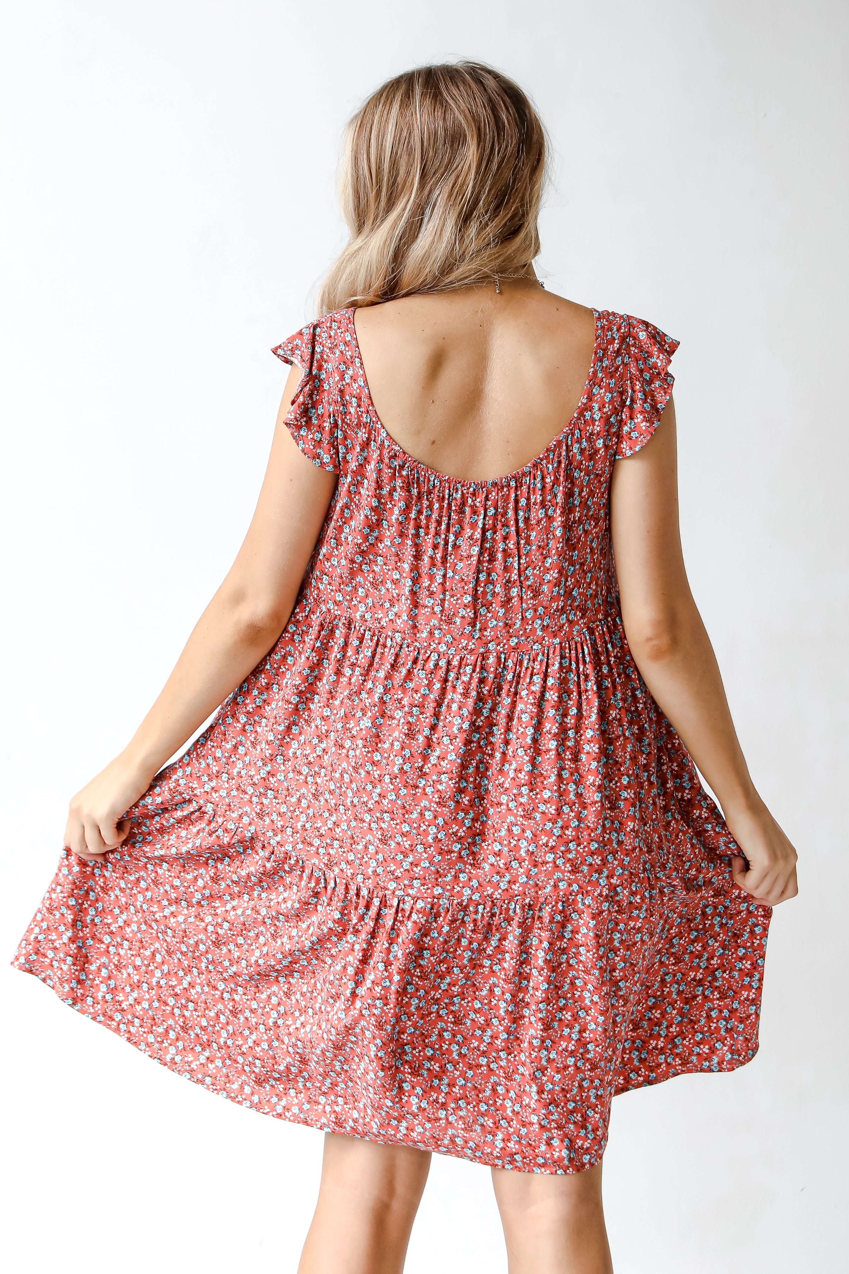 rust floral dress back view