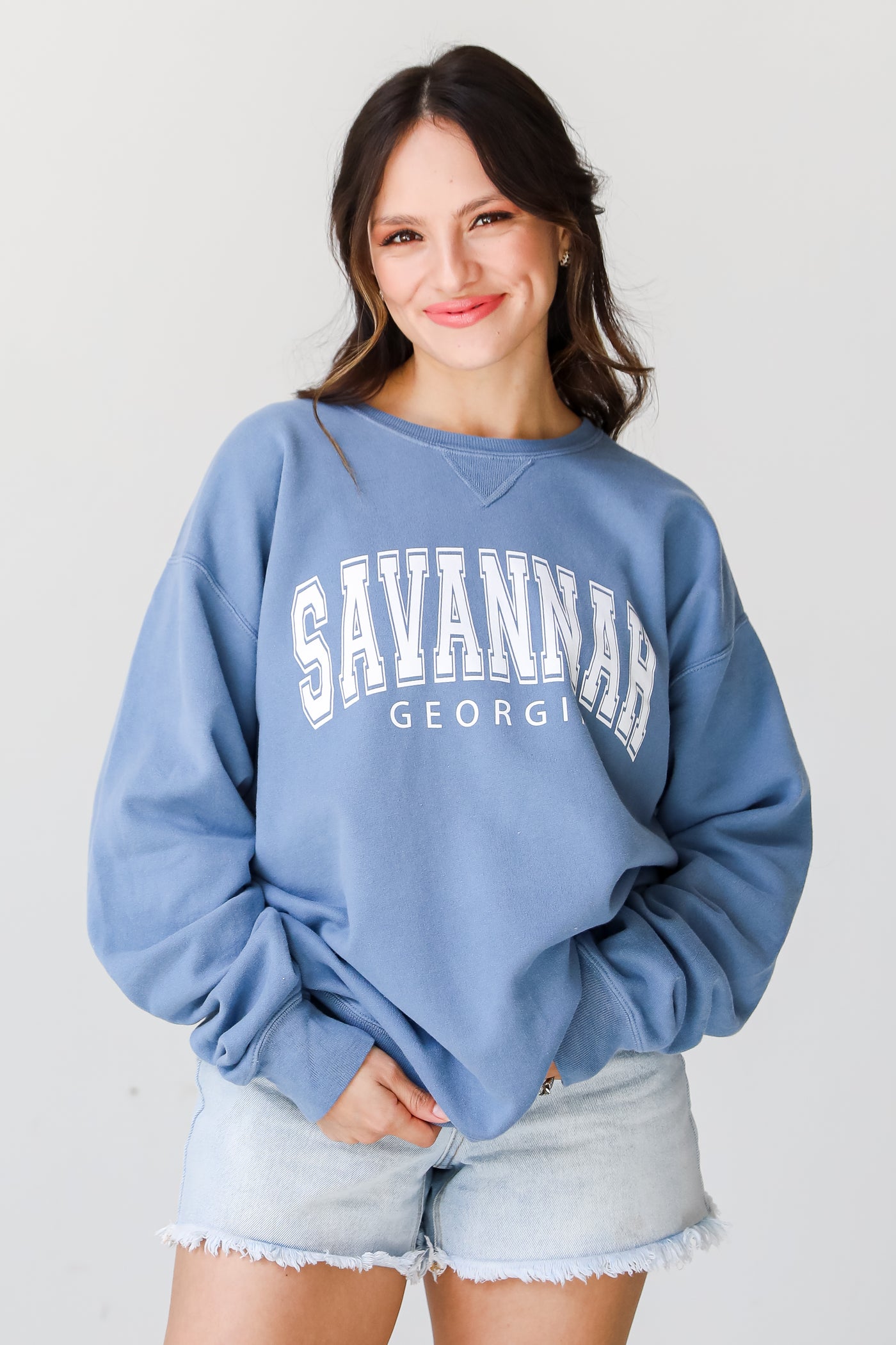 Blue Savannah Georgia Pullover on model