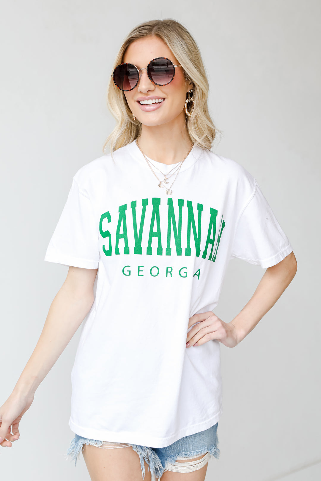 White Savannah Georgia Tee on model