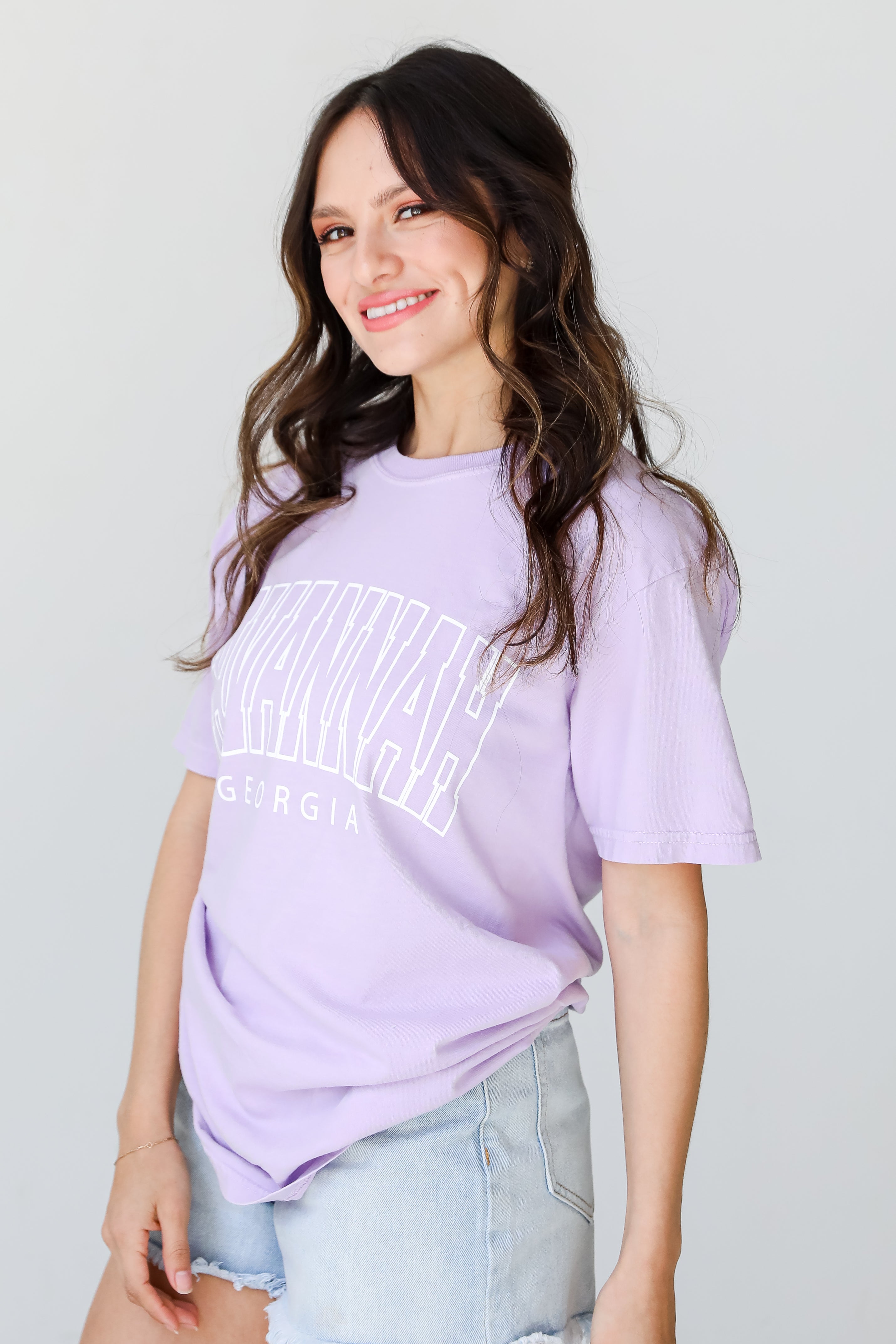 Lavender Savannah Georgia Block Letter Tee side view