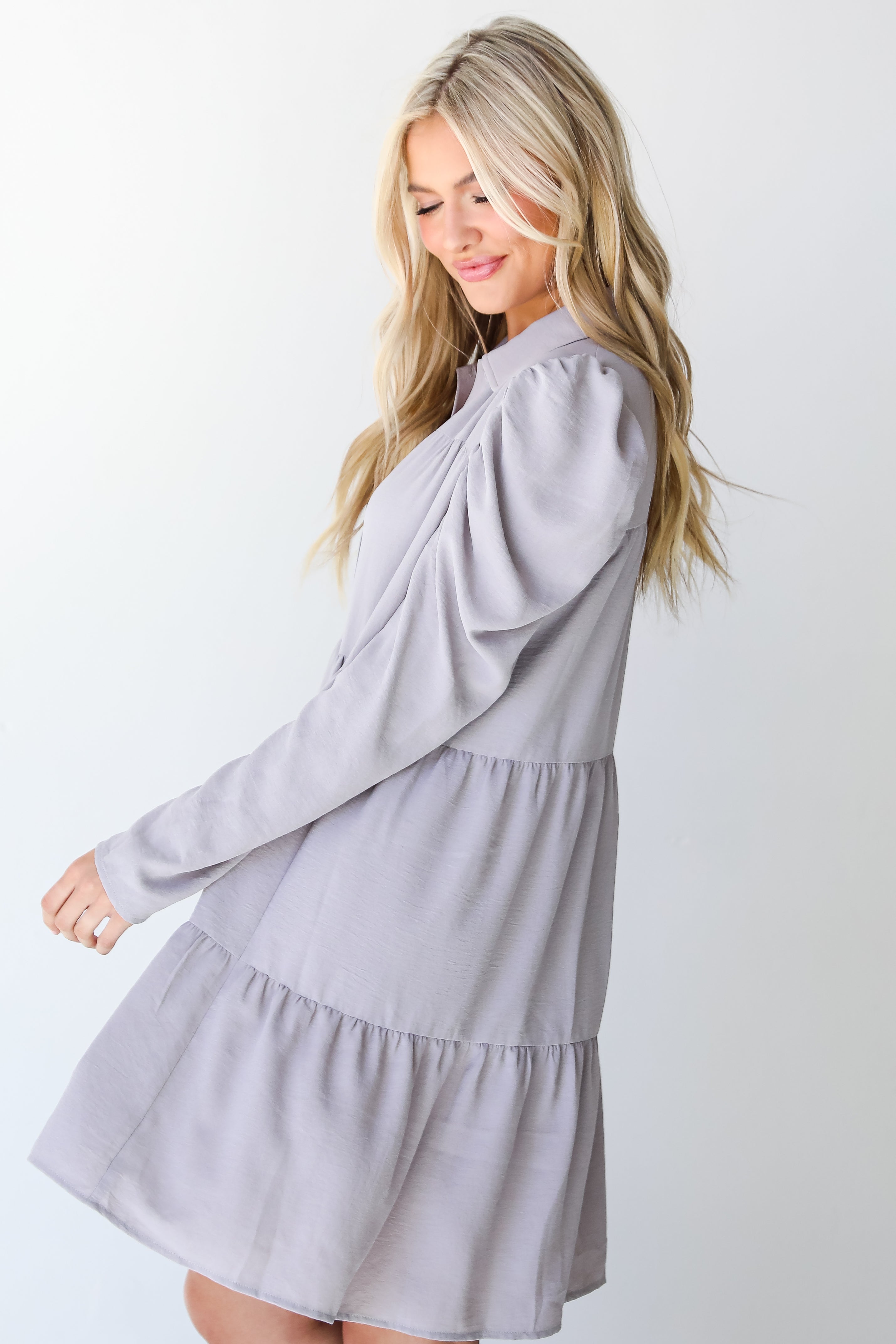 grey Tiered Mini Dress side view