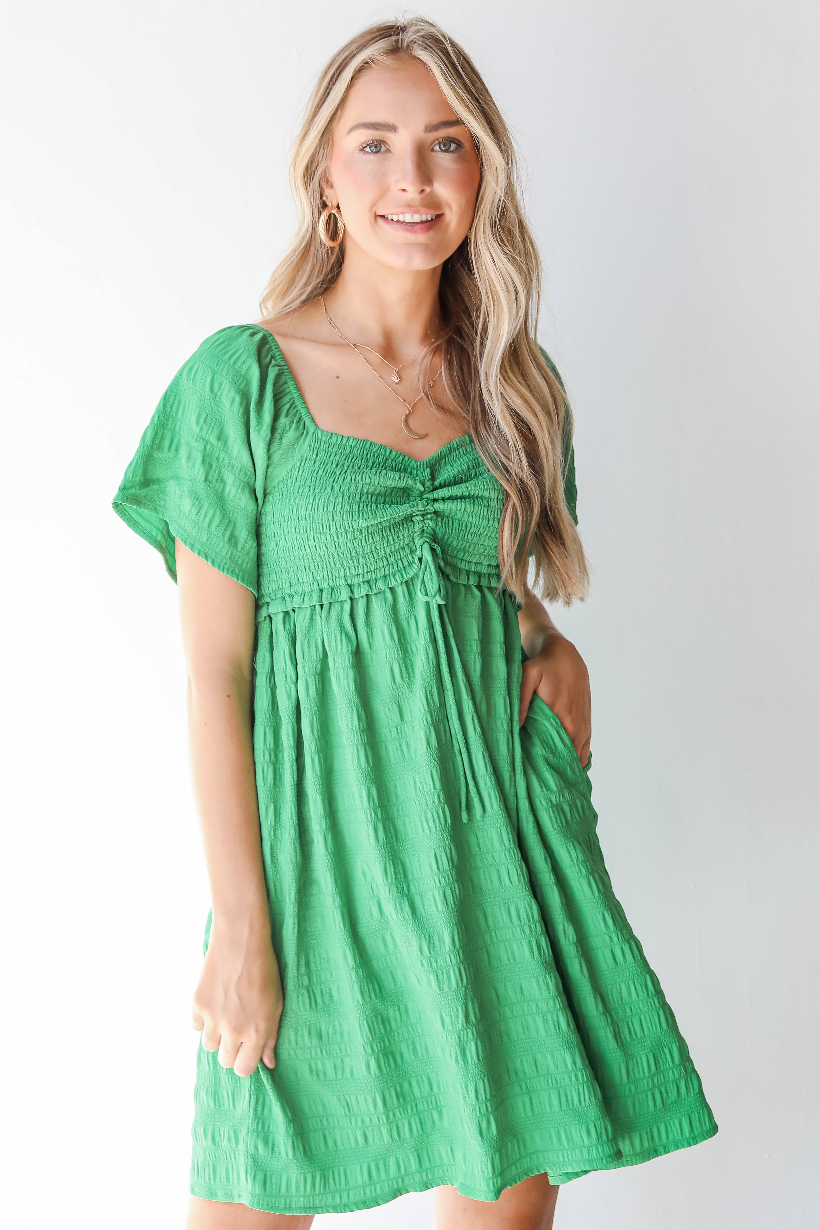 Smocked Mini Dress in green