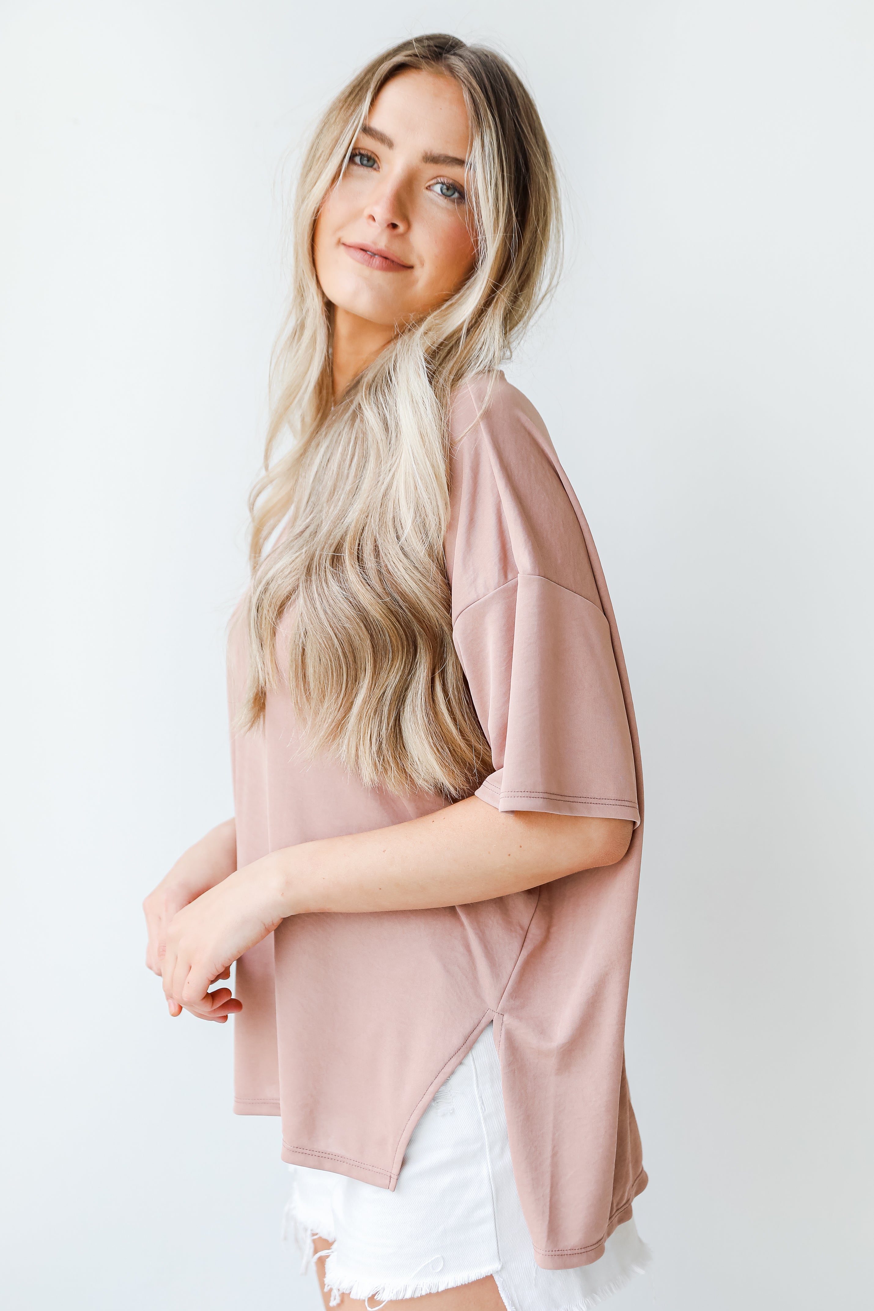 Ultra Soft Everyday Tee in blush side view