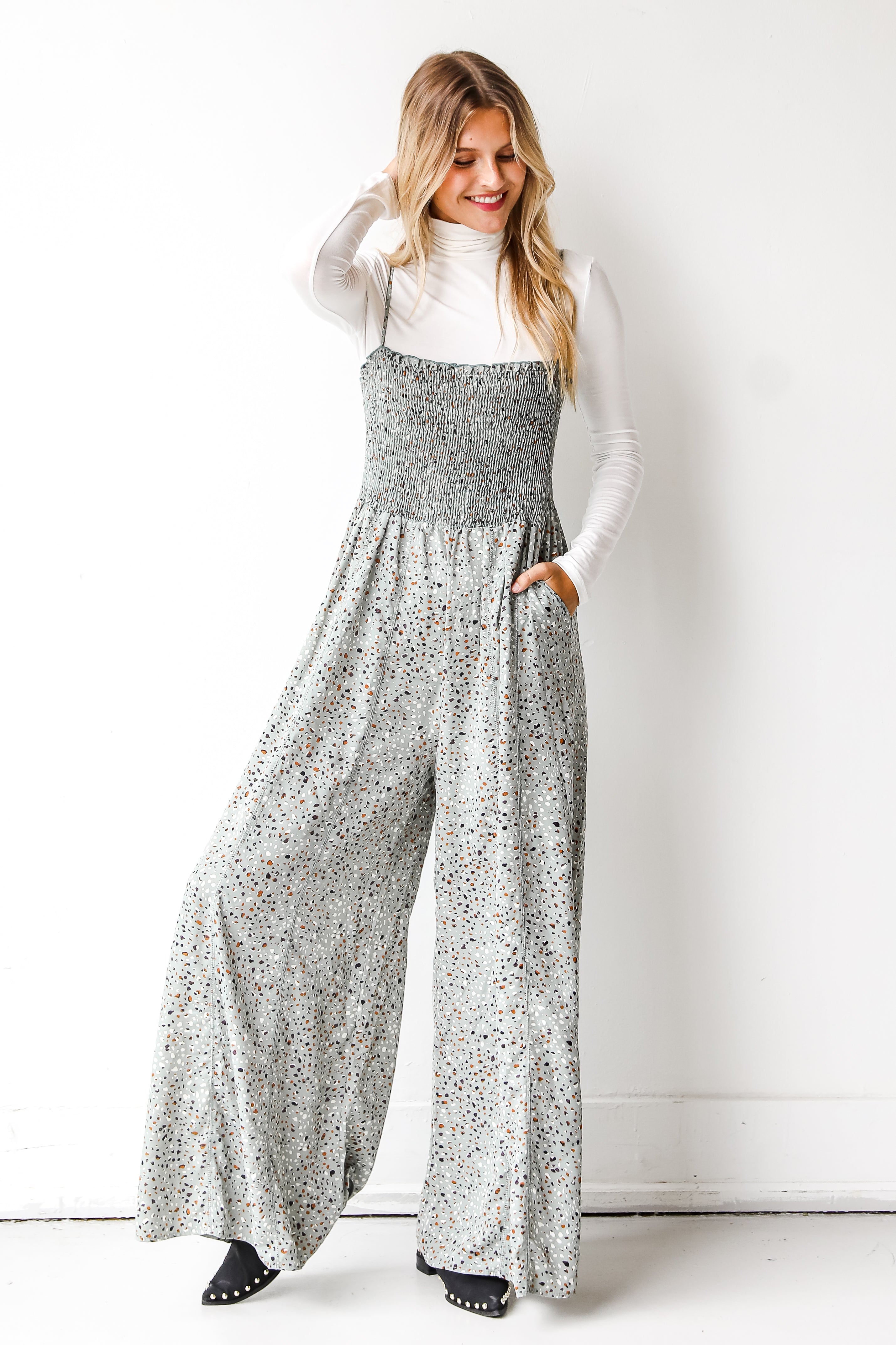 FINAL SALE - Thinking Out Loud Spotted Jumpsuit