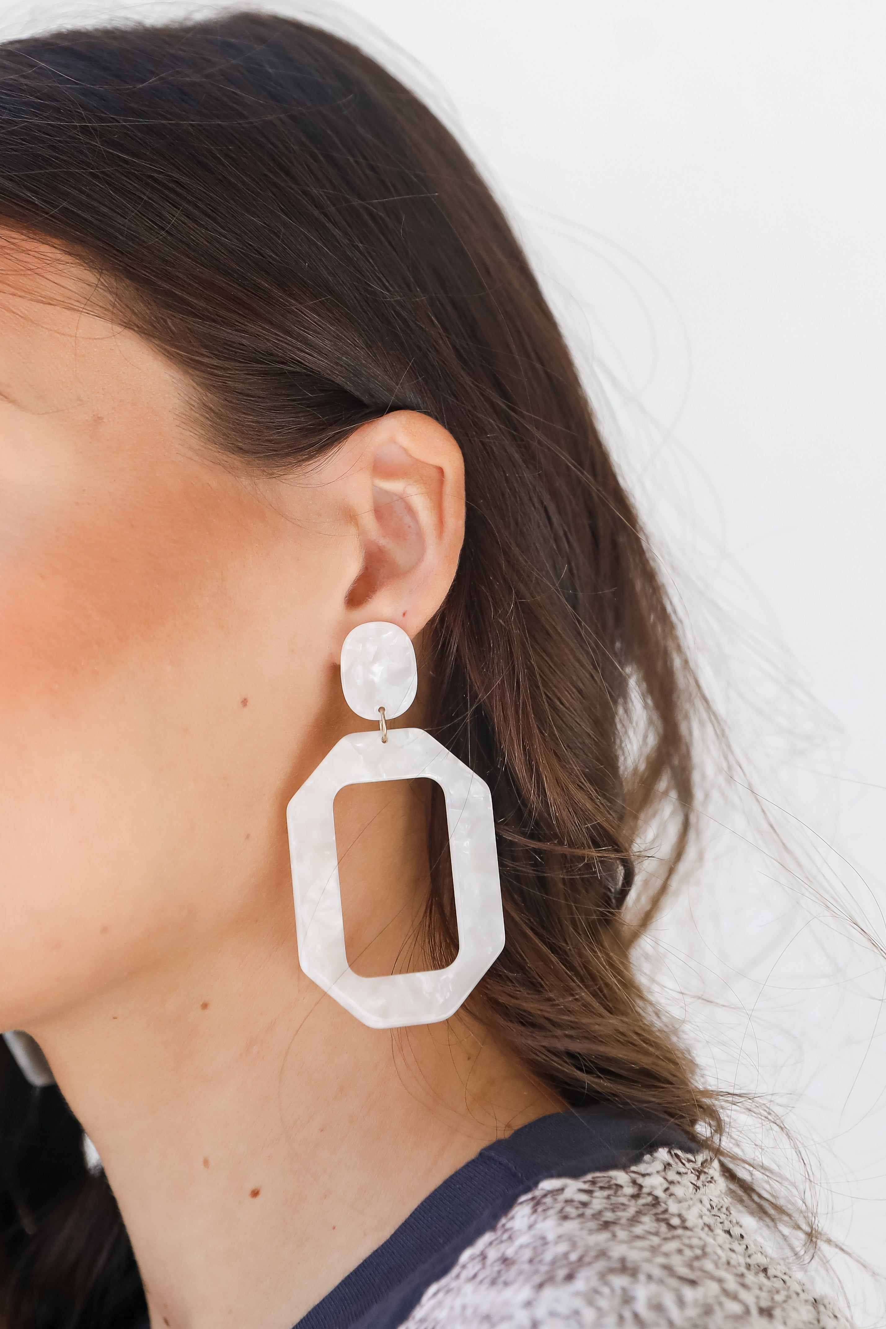 Acrylic Statement Earrings in white