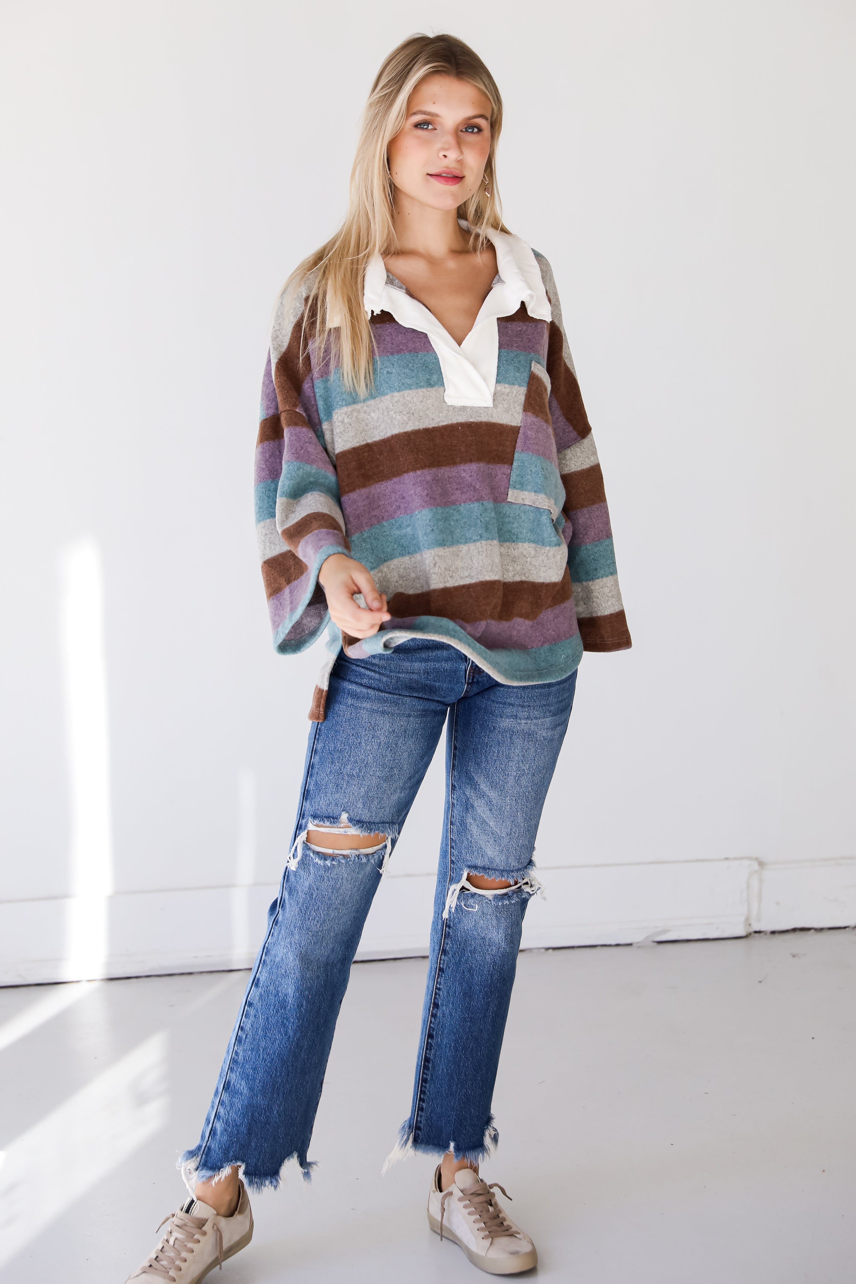 Striped Collared Top on dress up model