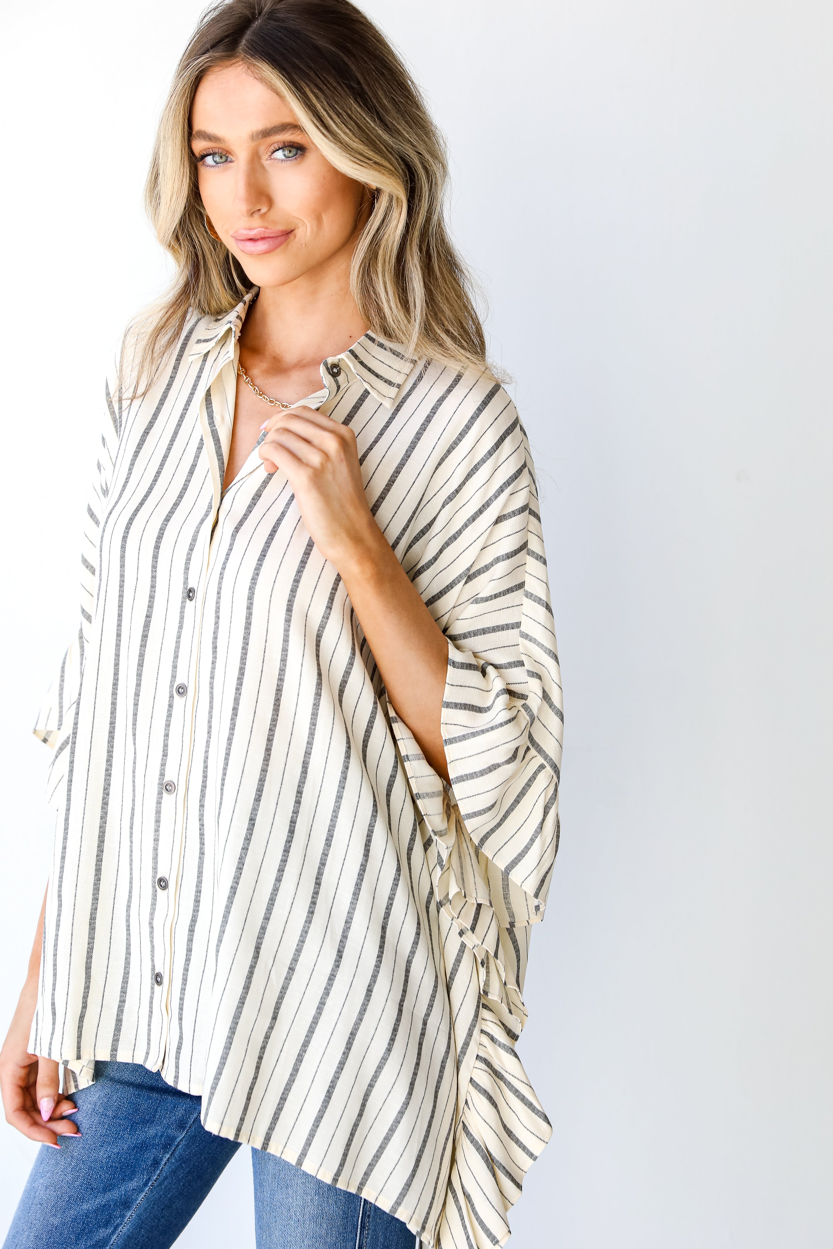 Striped Oversized Ruffle Blouse side view