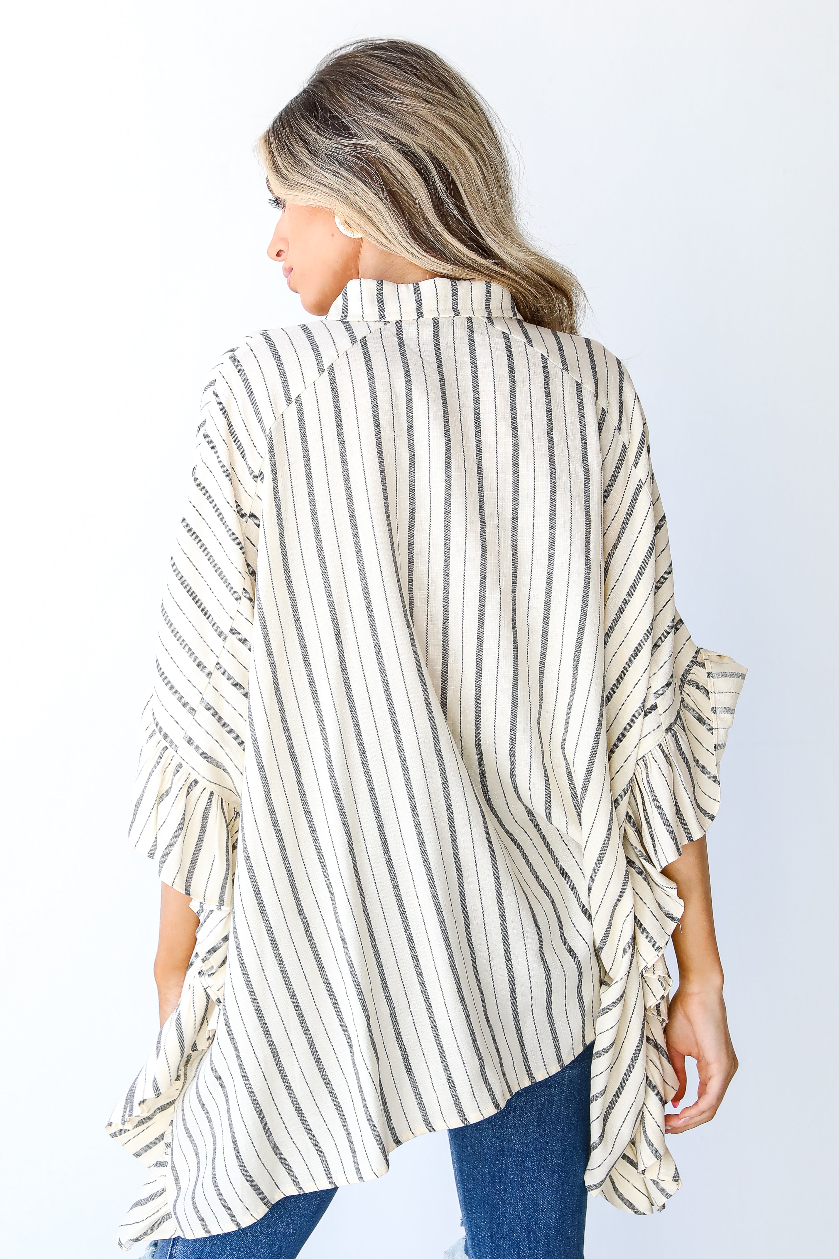 Striped Oversized Ruffle Blouse back view
