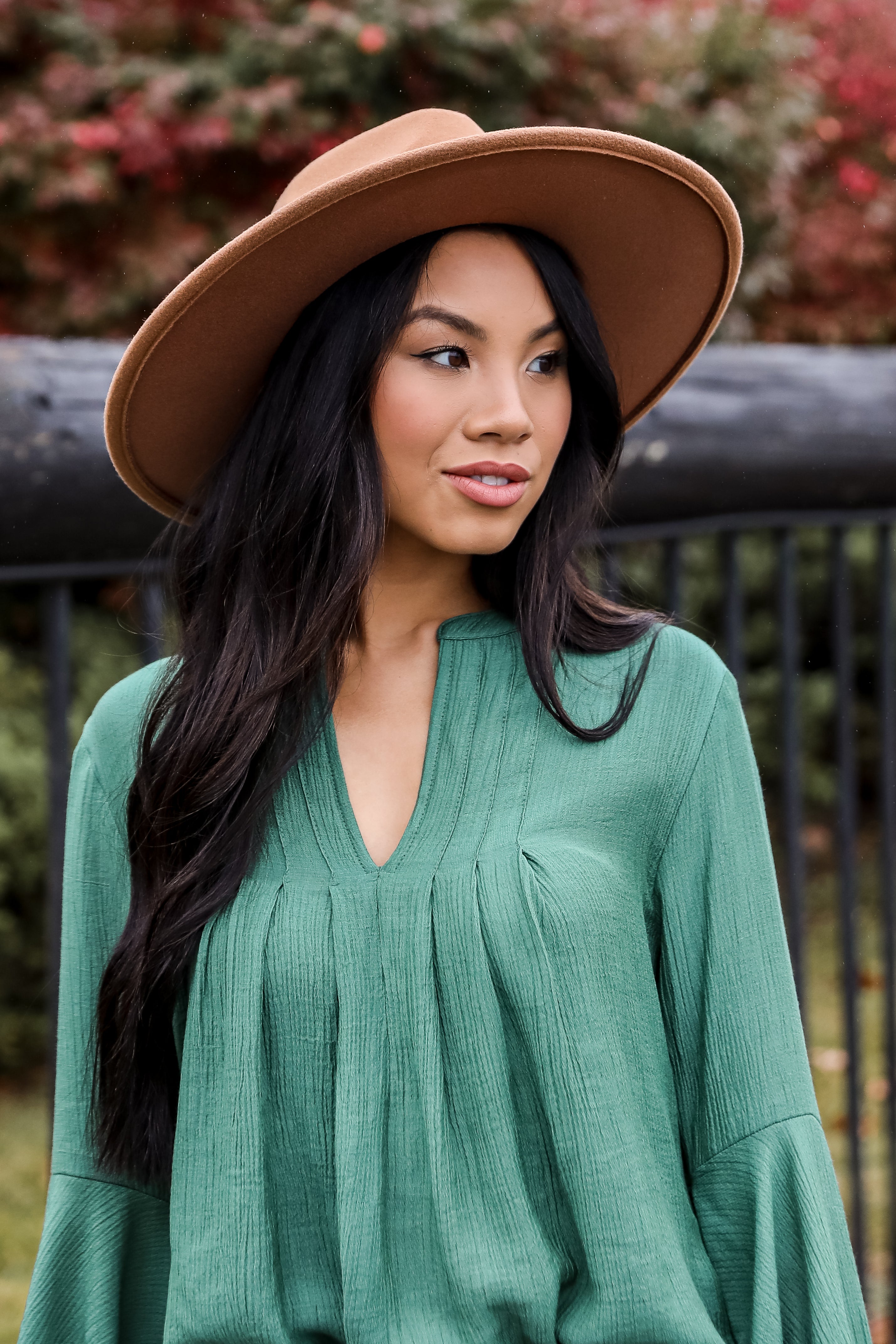 camel Wide Brim Banded Felt Hat front view