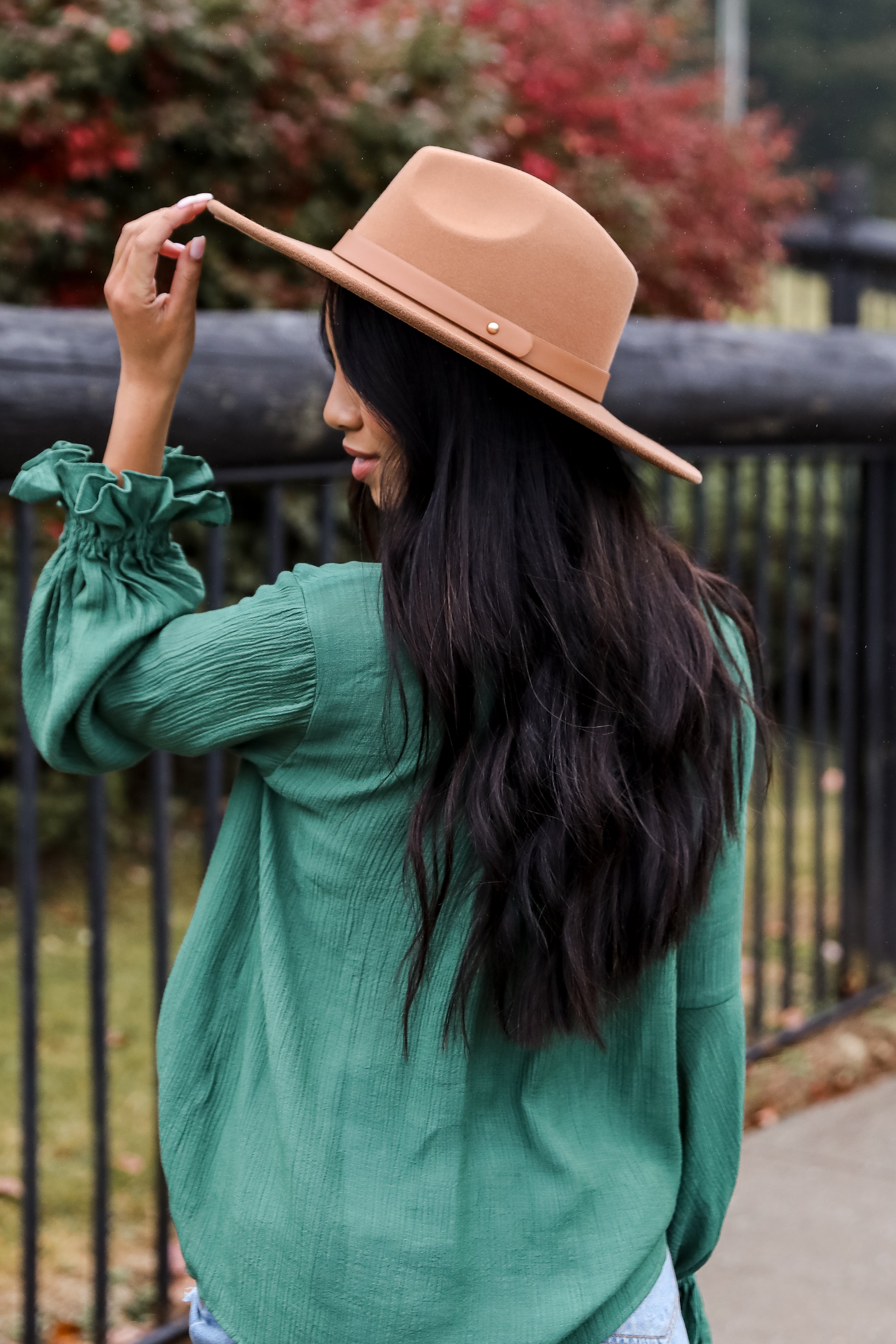 camel Wide Brim Banded Felt Hat side view