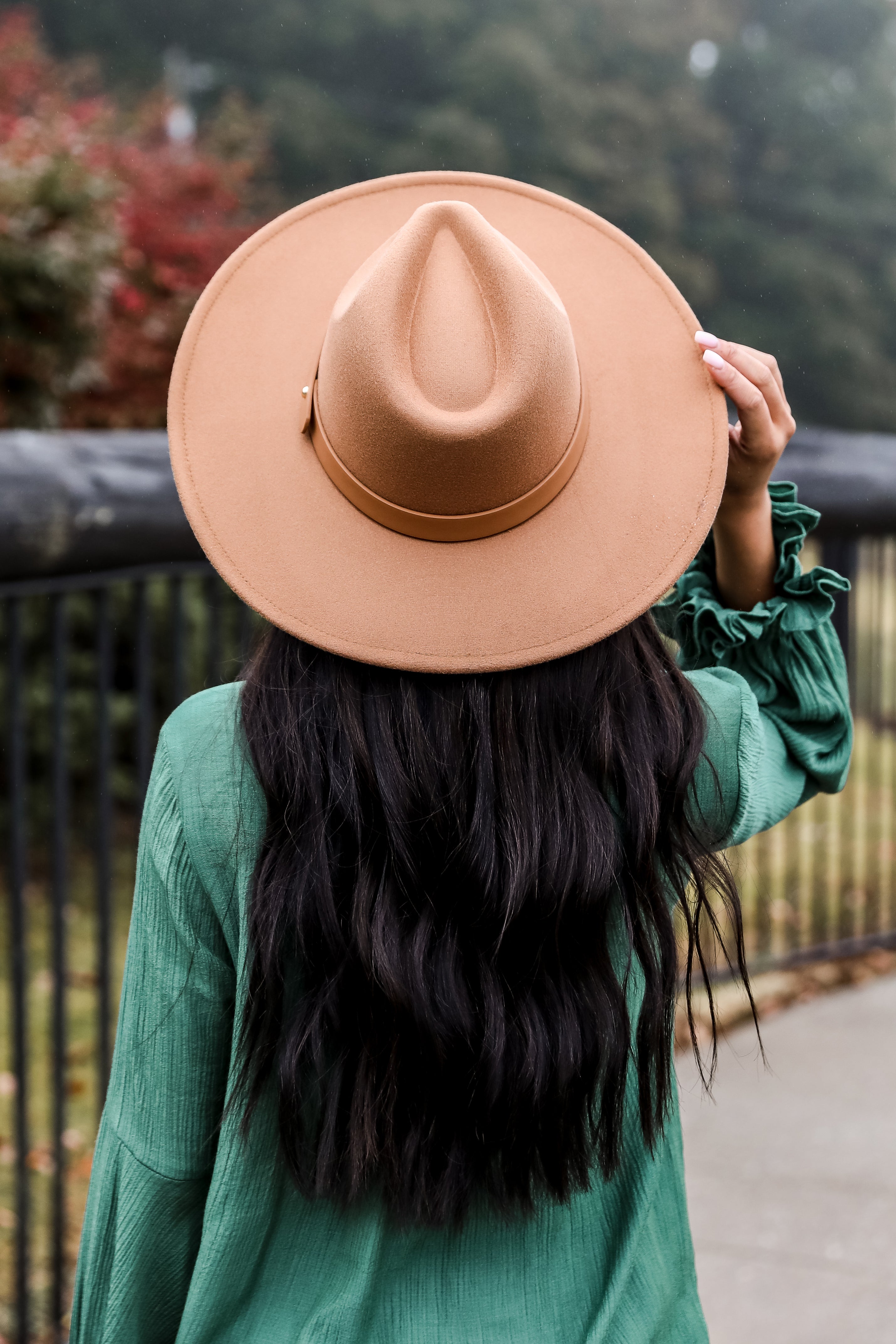 camel Wide Brim Banded Felt Hat back view