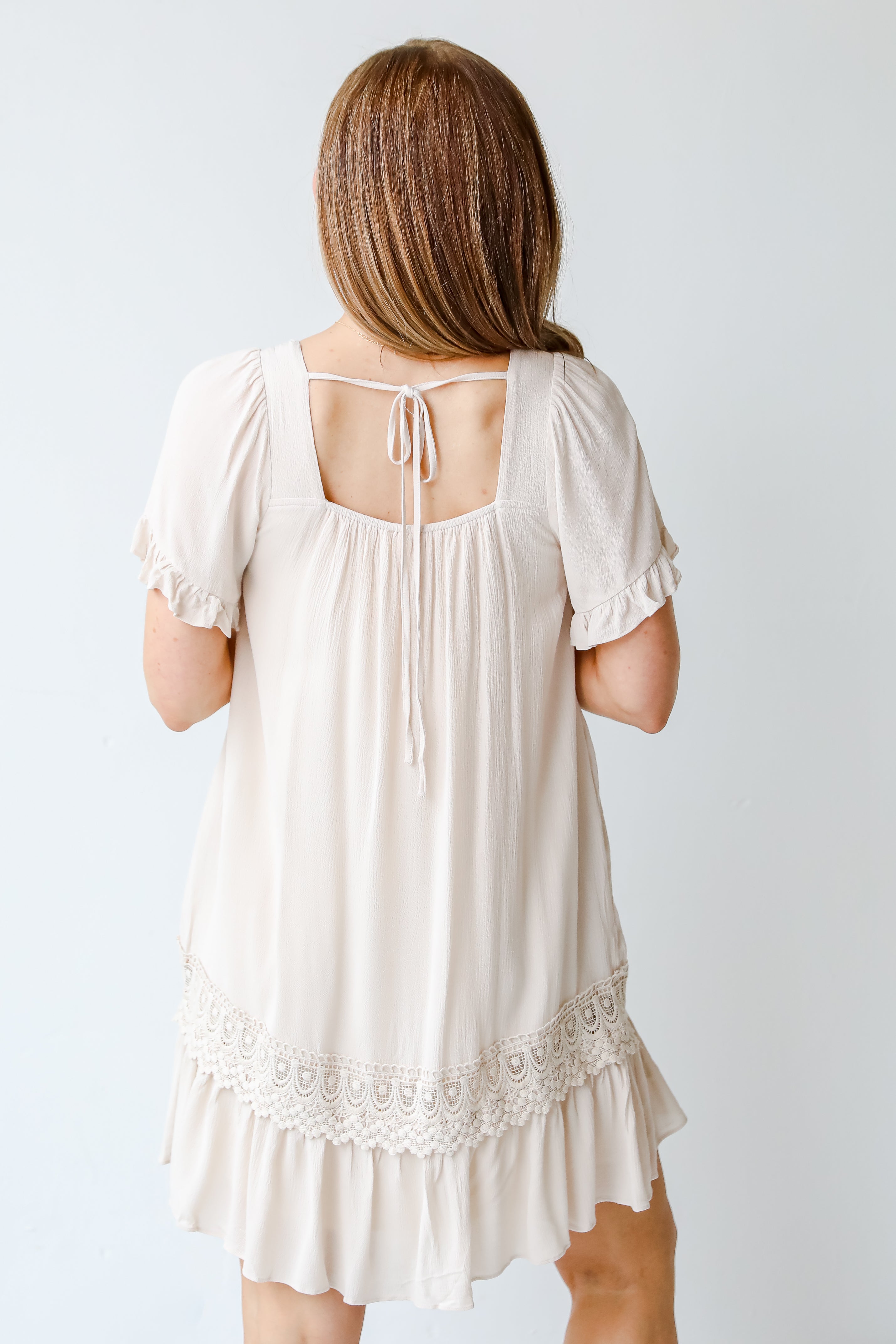 Crochet Lace Mini Dress back view