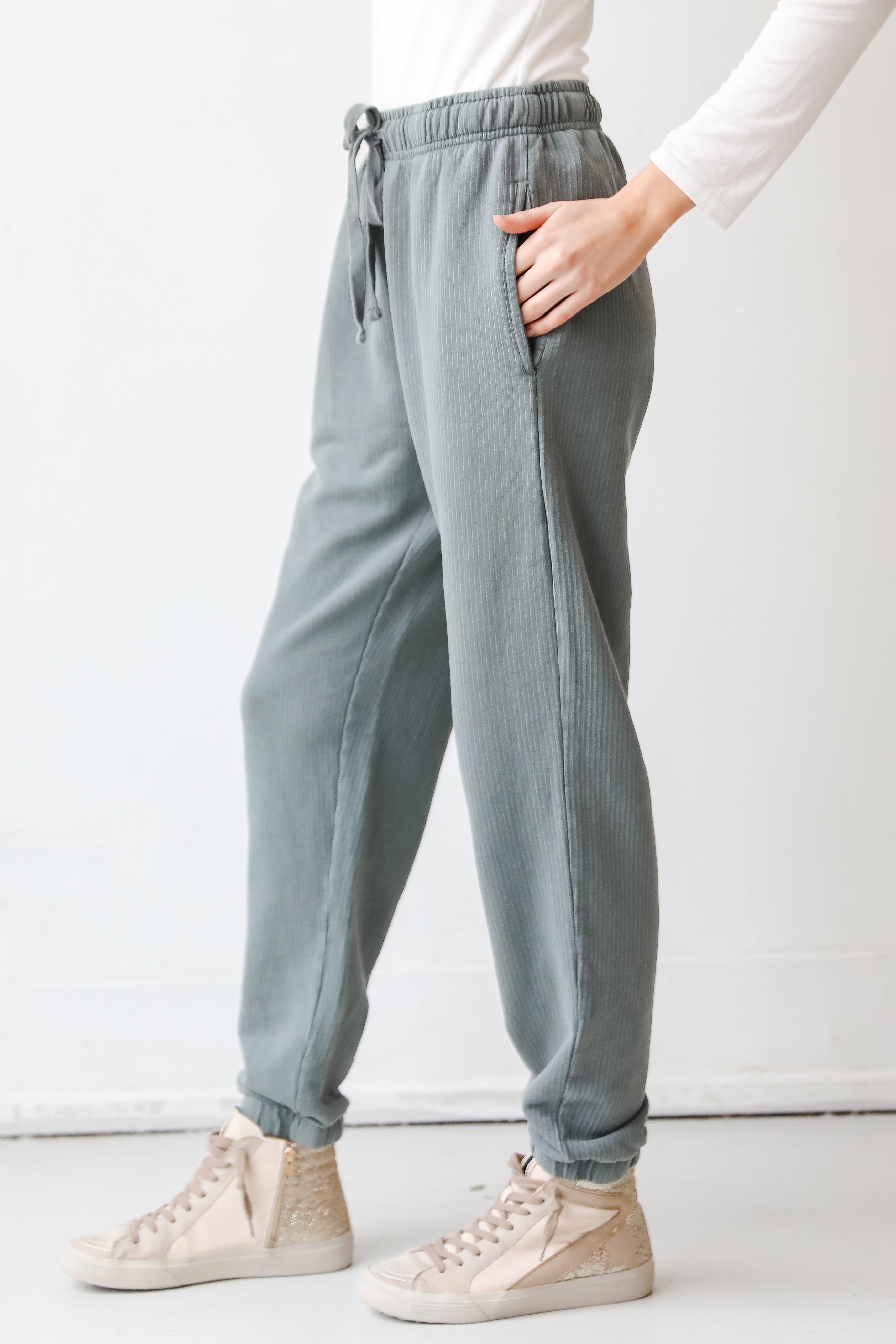 teal Joggers side view