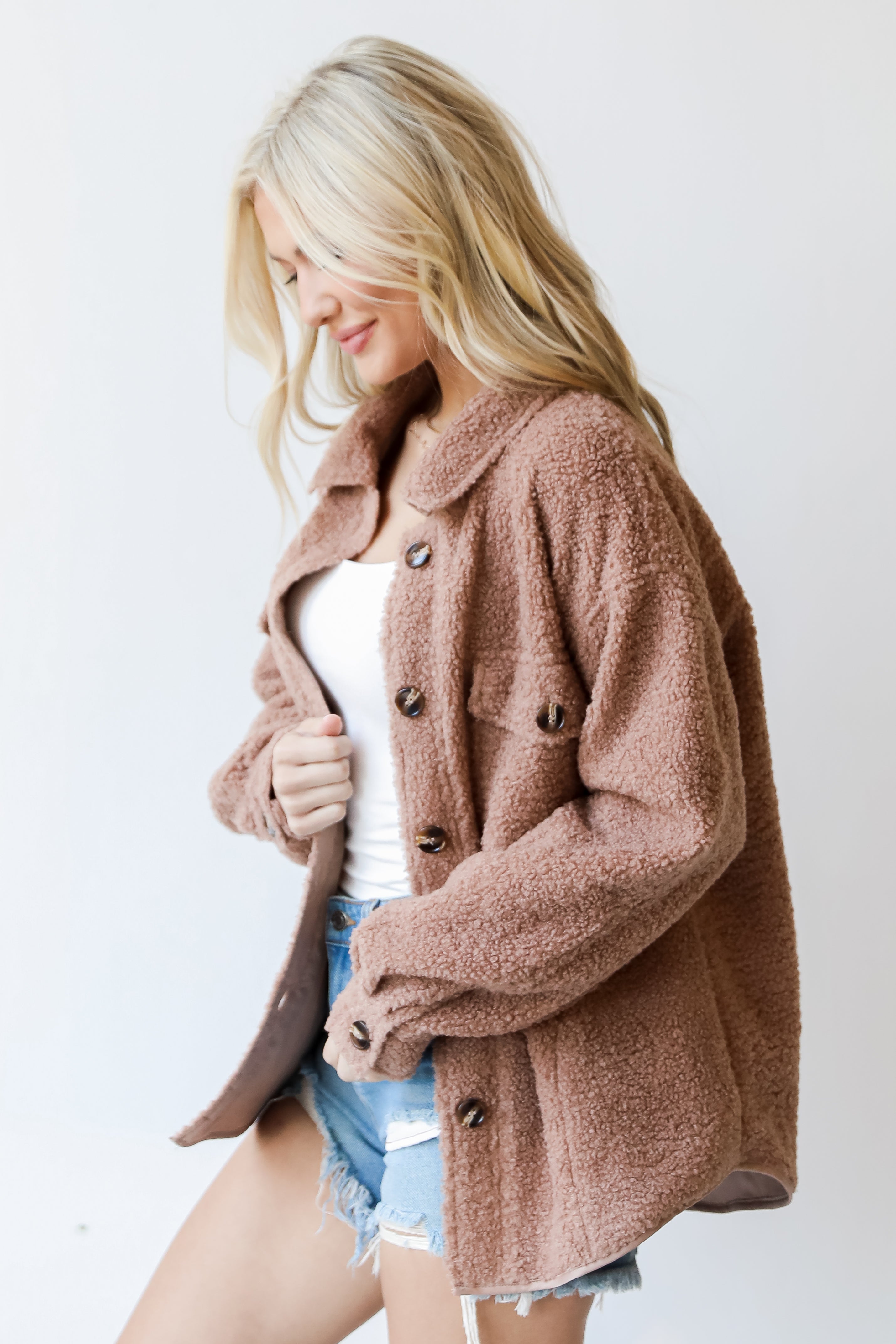 mocha Teddy Jacket side view
