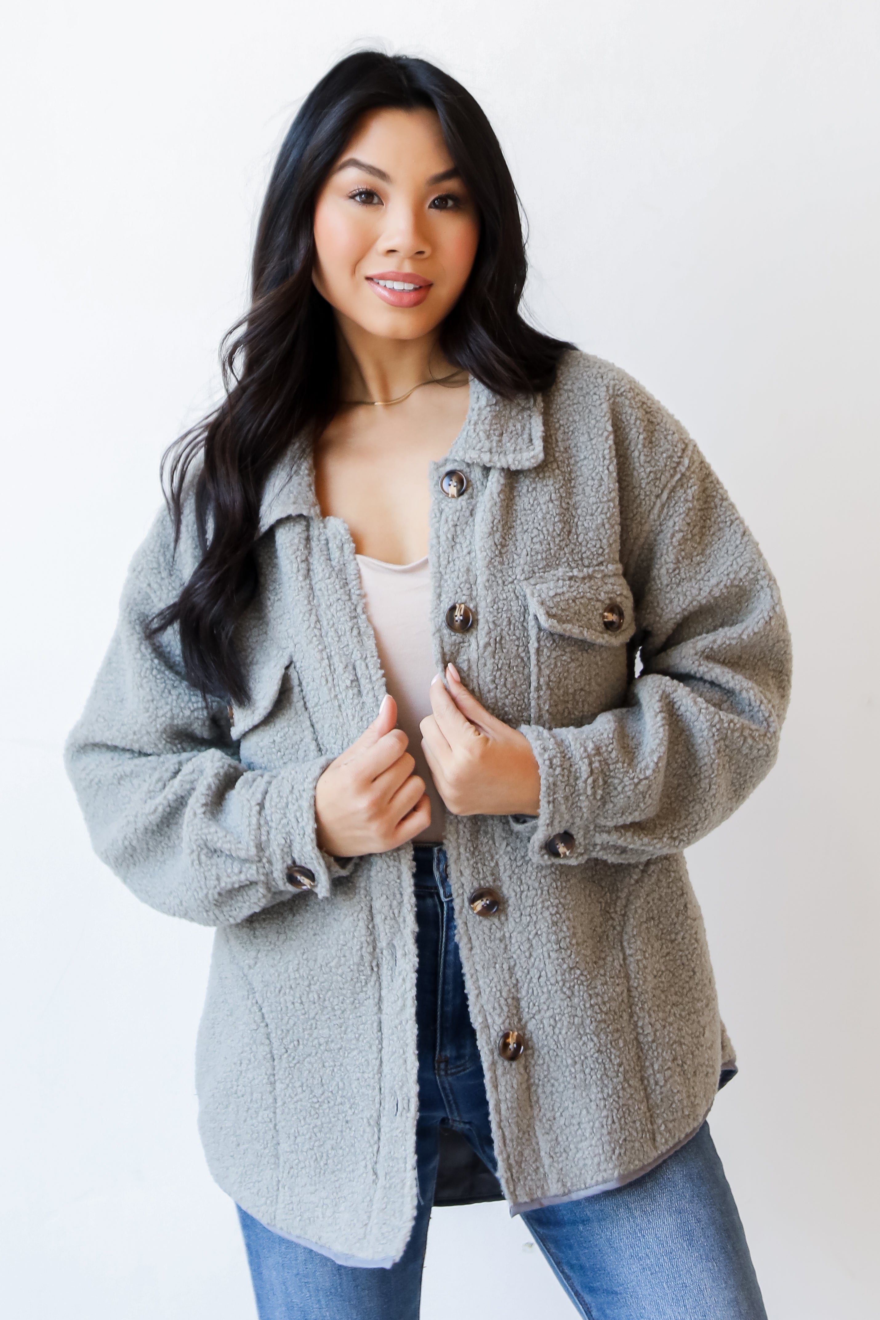 grey Teddy Jacket front view