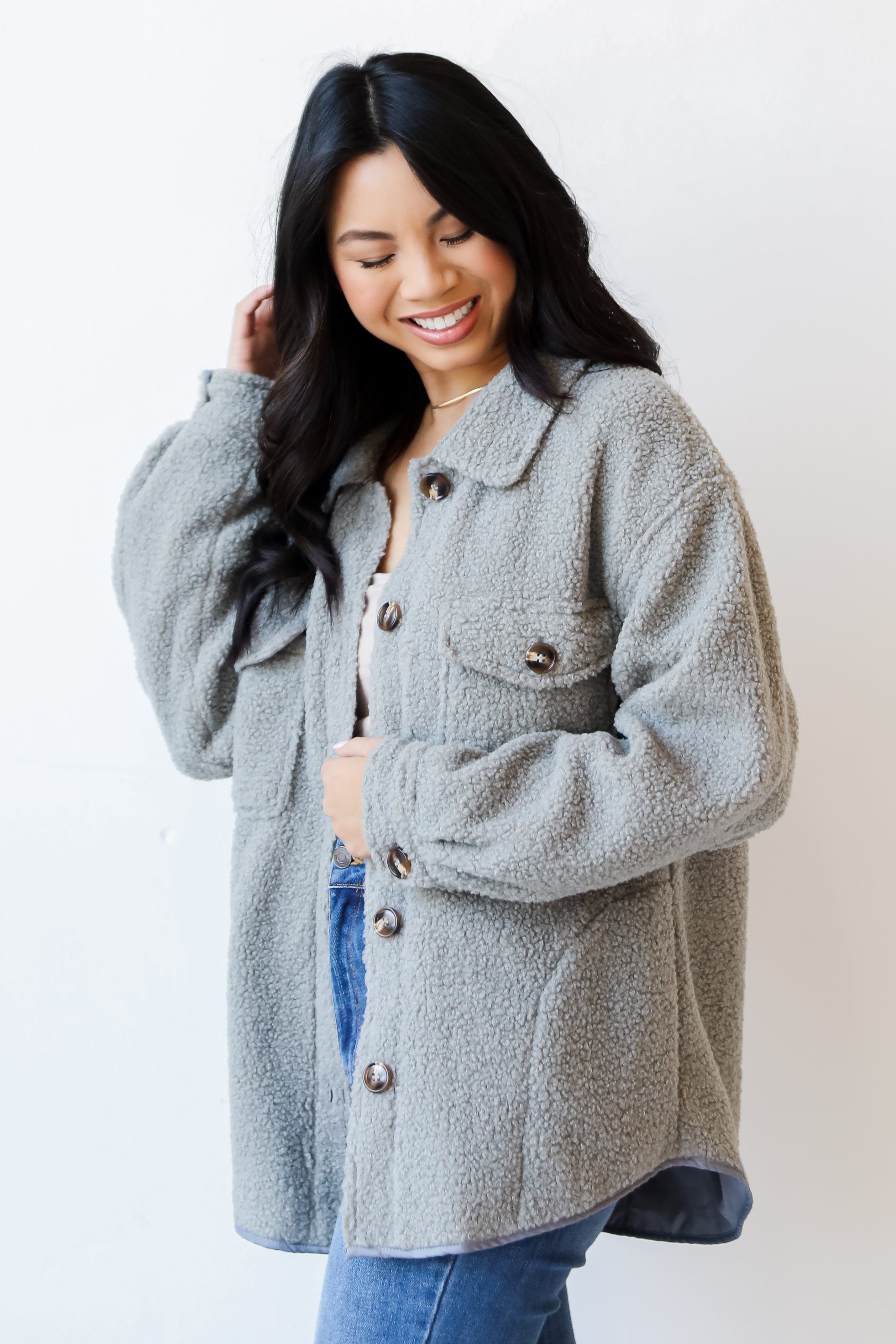 grey Teddy Jacket side view