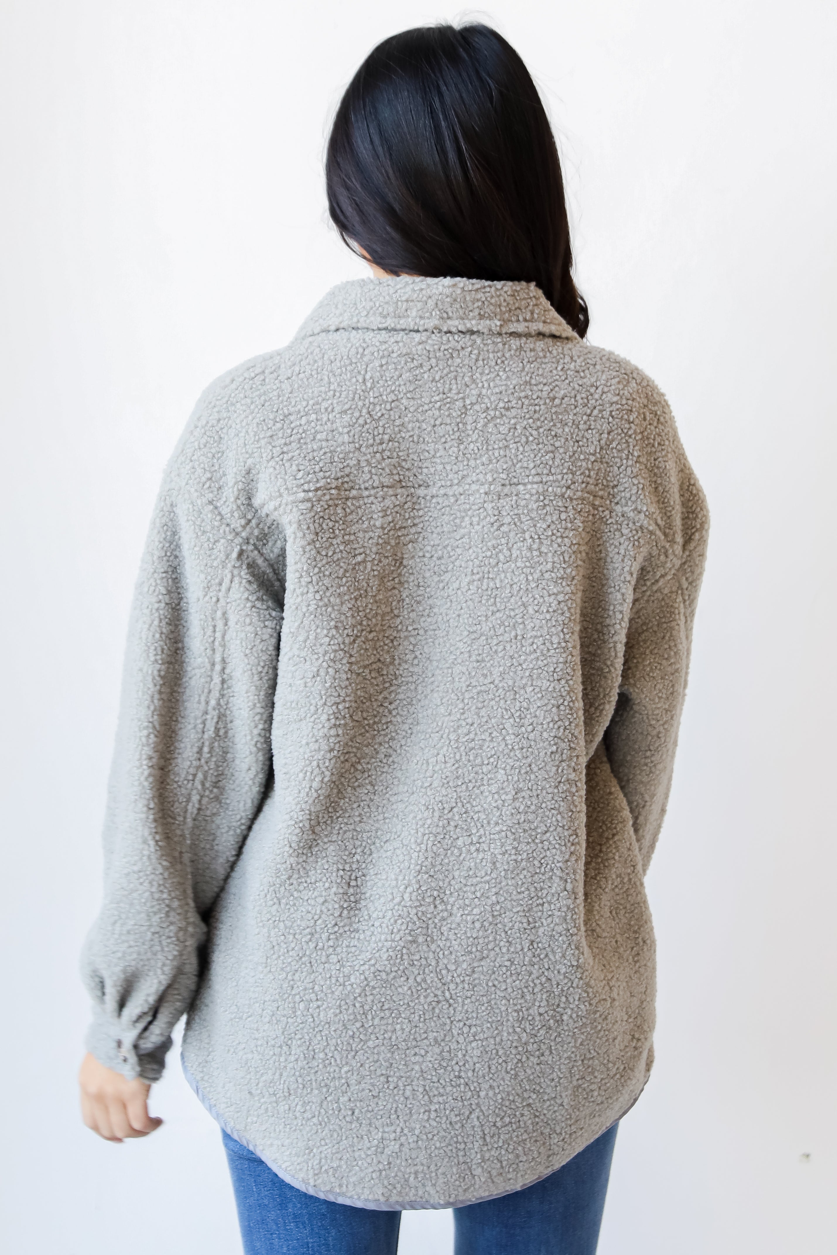 grey Teddy Jacket back view