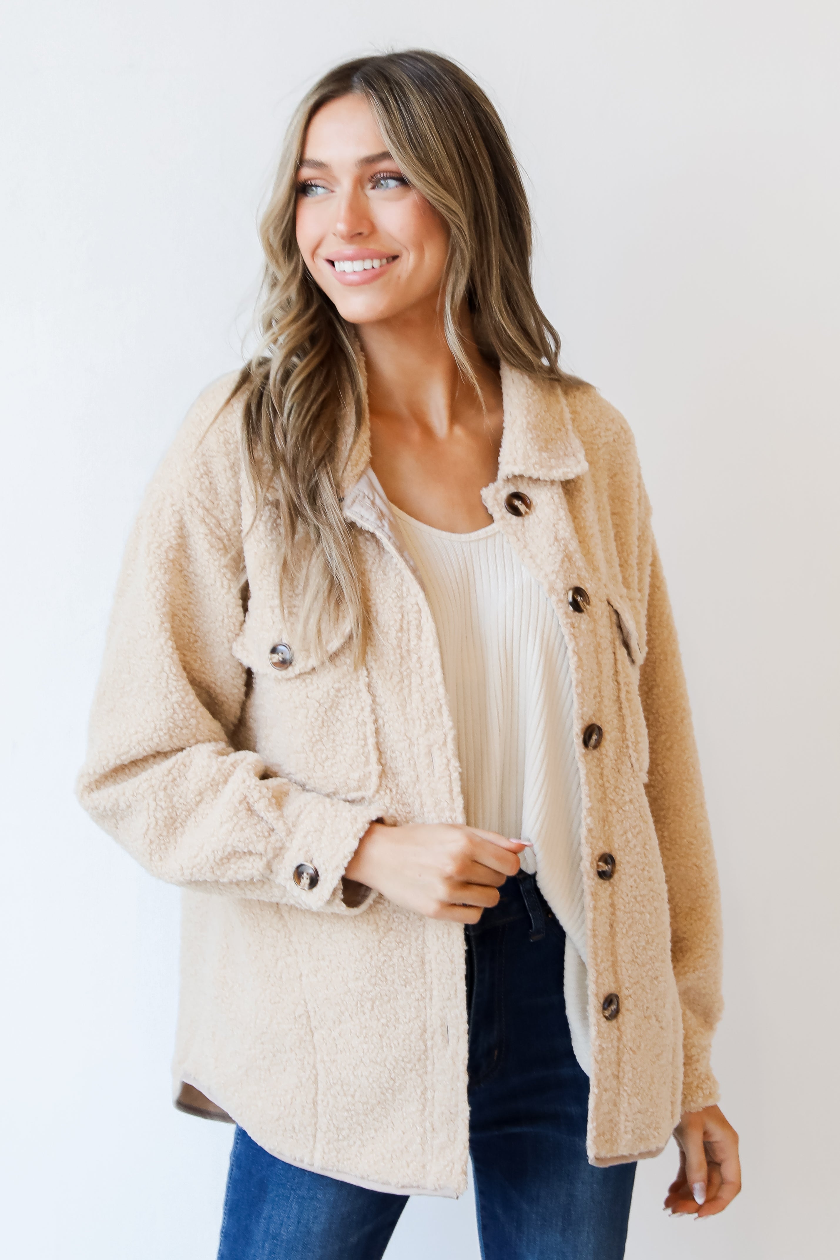 ivory Teddy Jacket on model