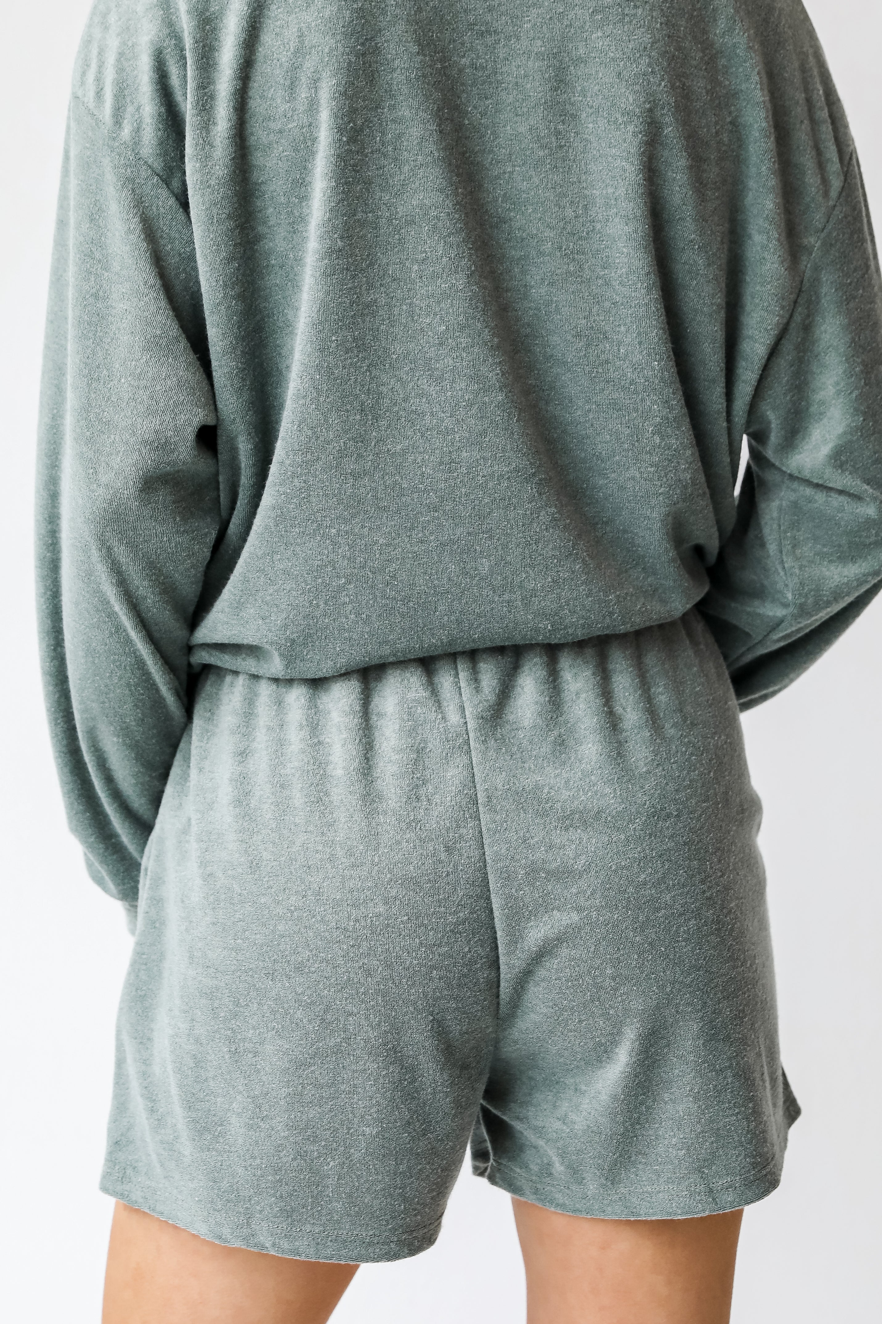 Terry Cloth Shorts in olive back view