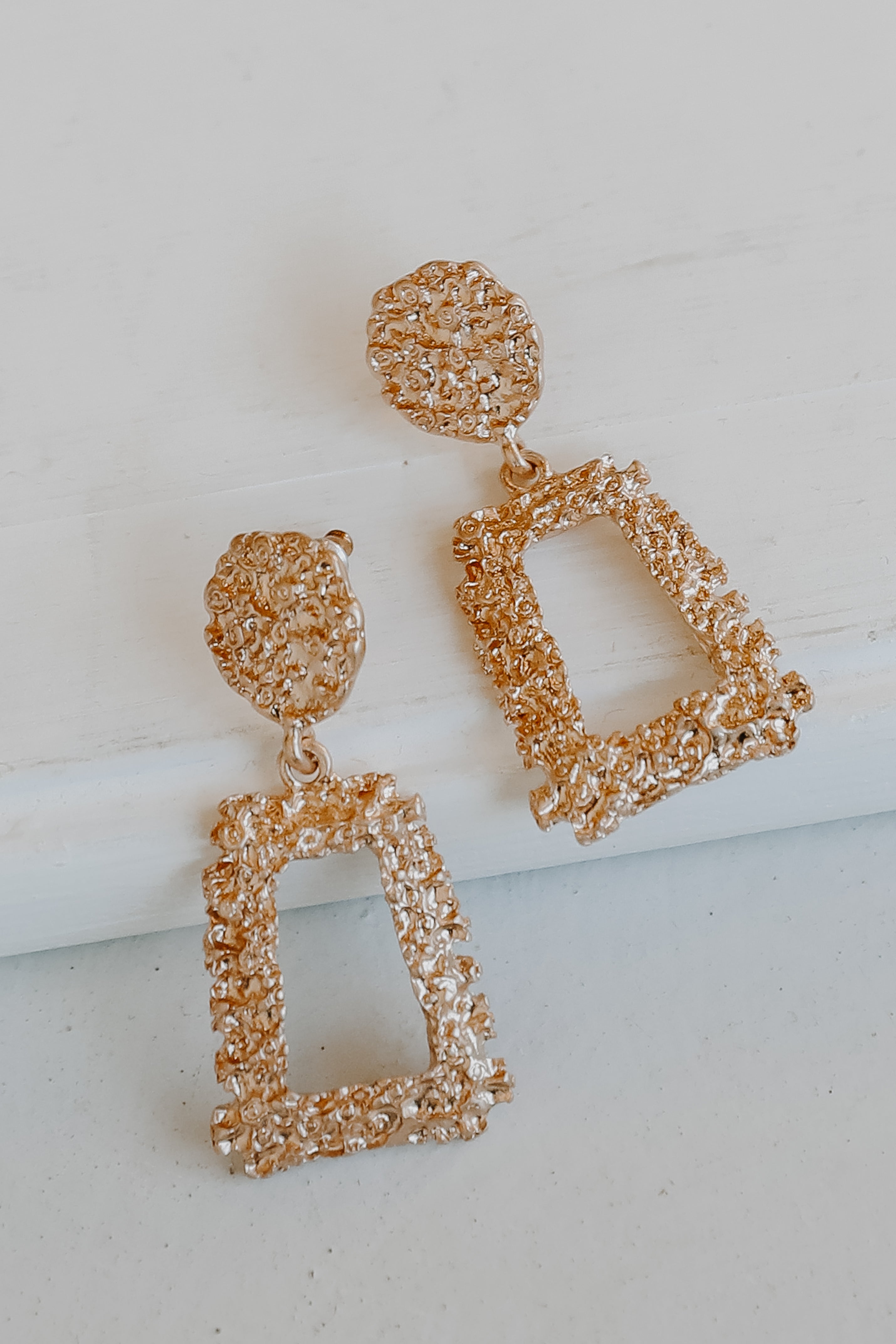 Gold Textured Drop Earrings from dress up