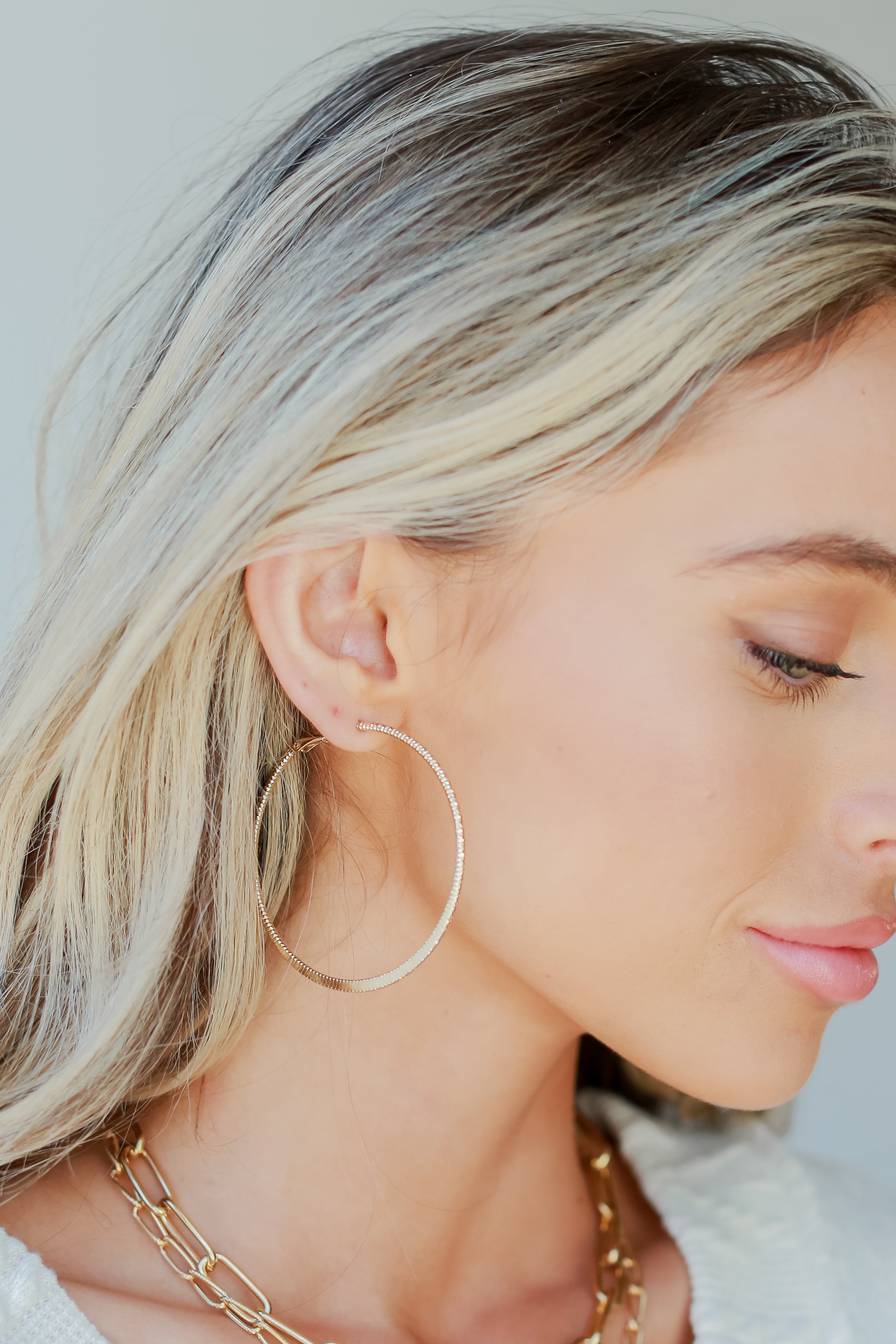 Gold Textured Medium Hoop Earrings
