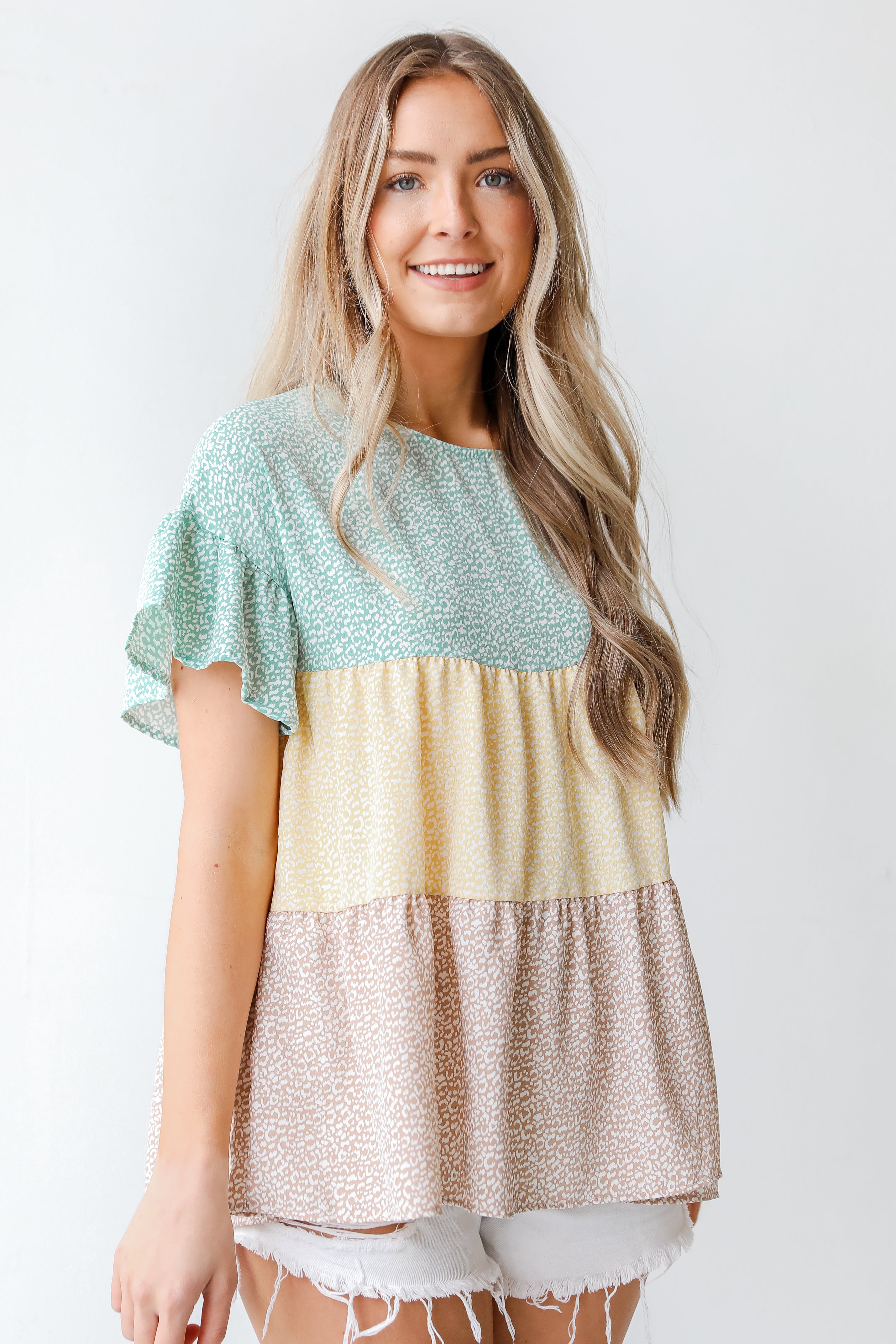 Color Block Tiered Blouse front view