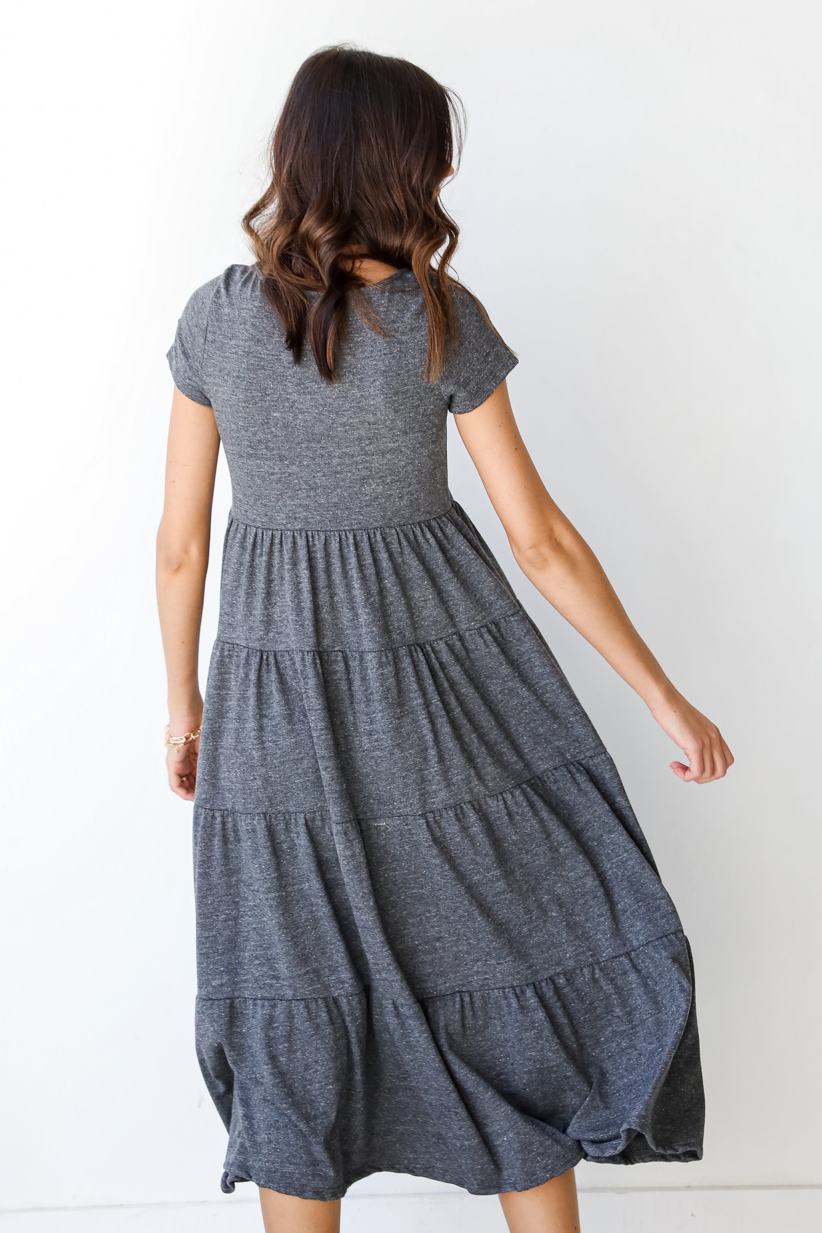 Tiered Maxi Dress in charcoal back view
