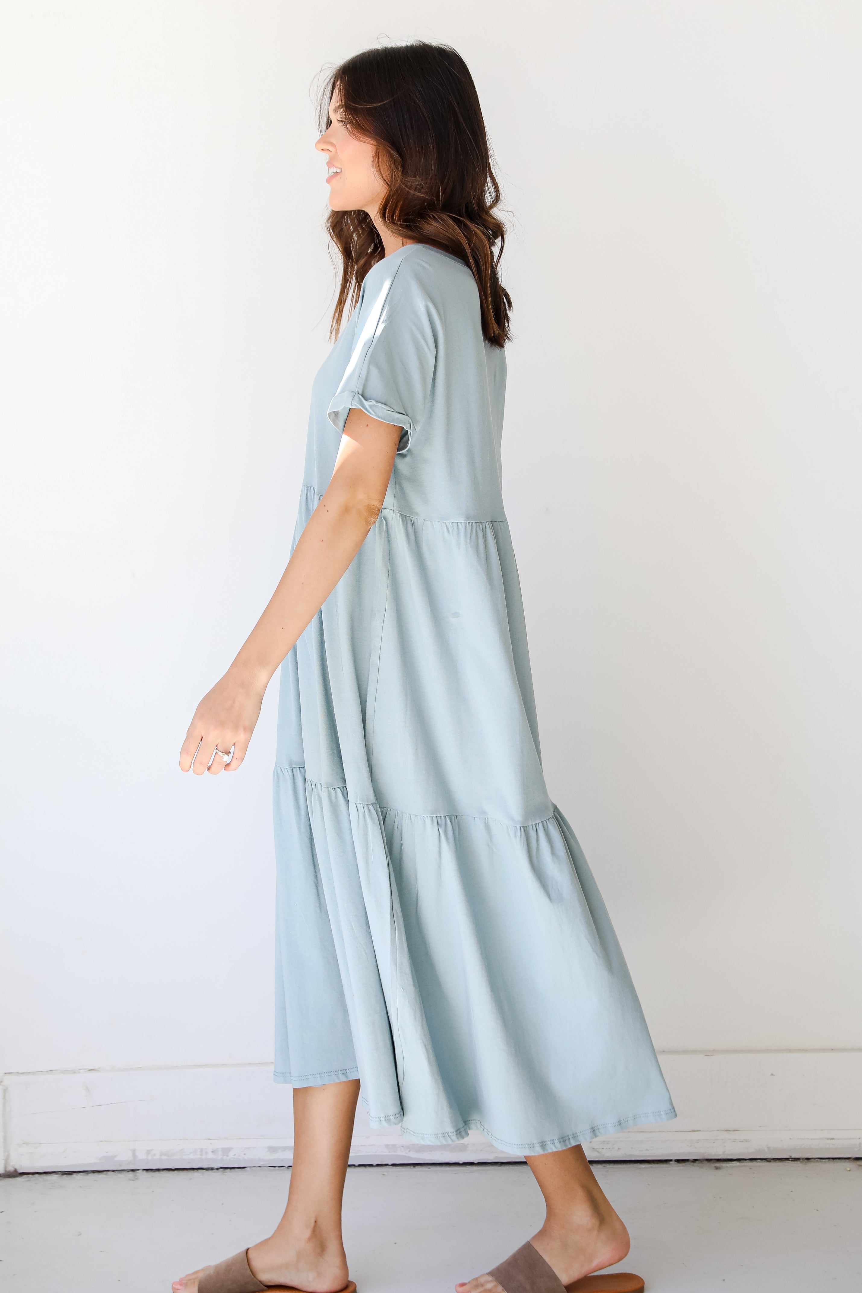 Tiered Midi Dress in mint side view