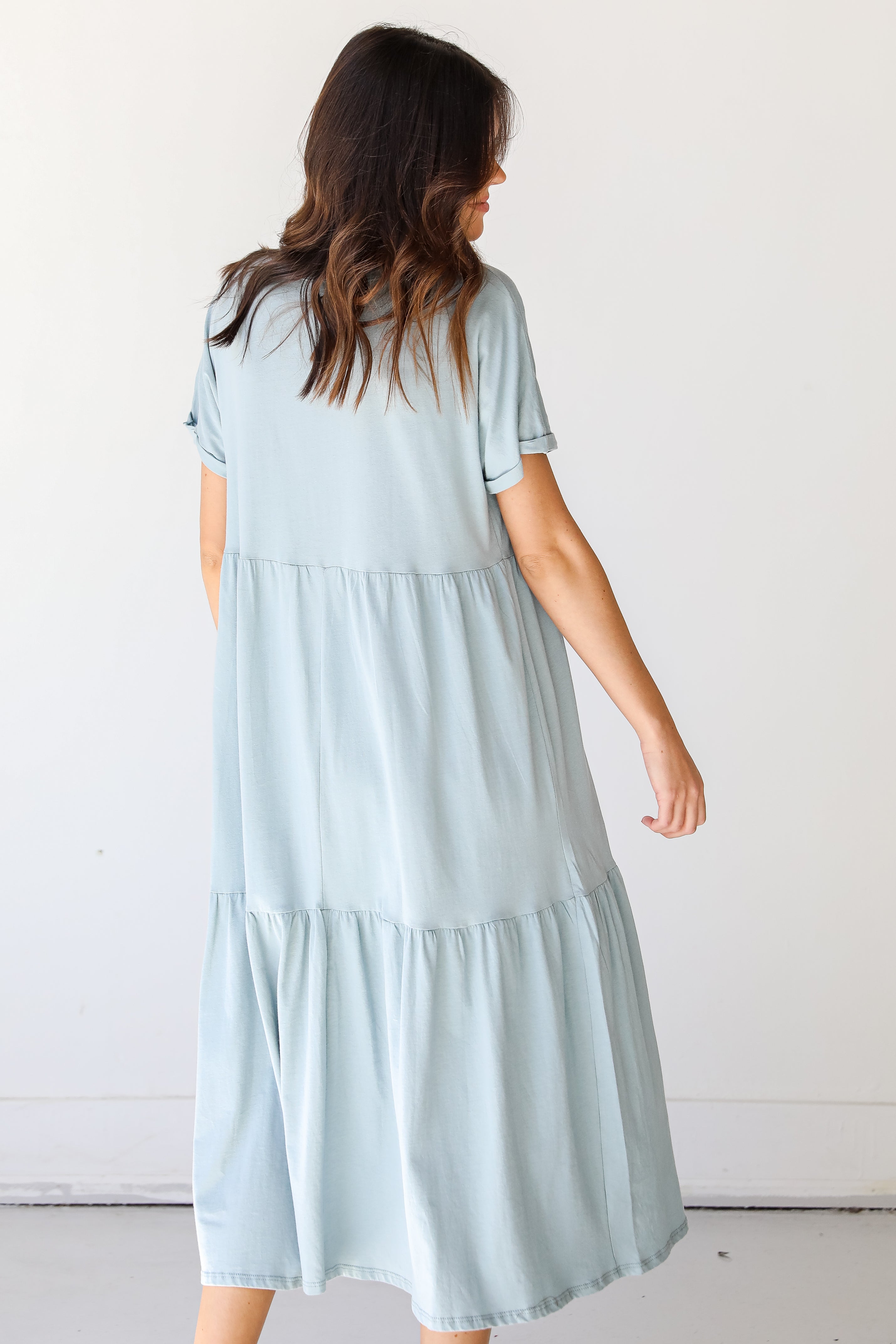 Tiered Midi Dress in mint back view
