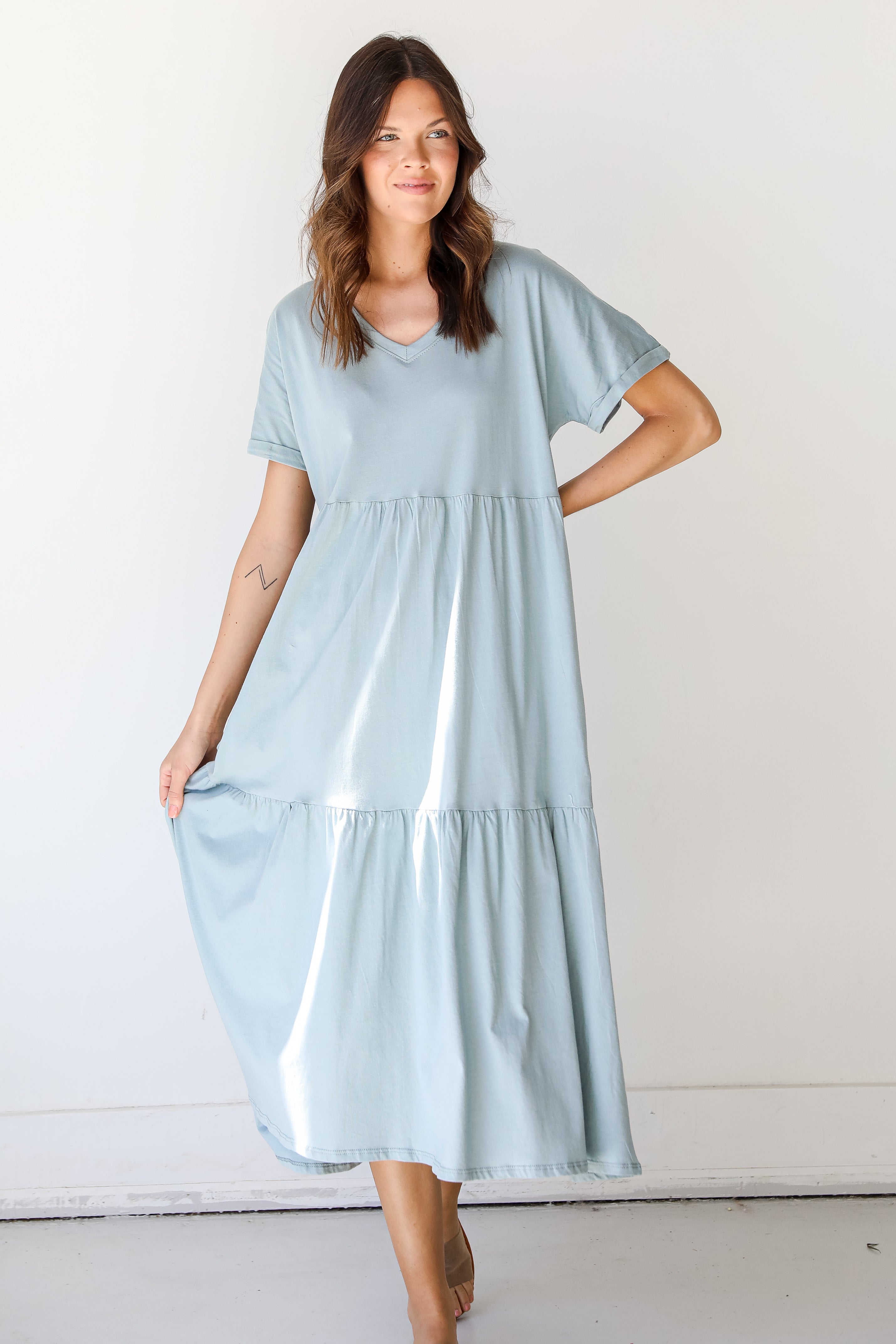 Tiered Midi Dress in mint