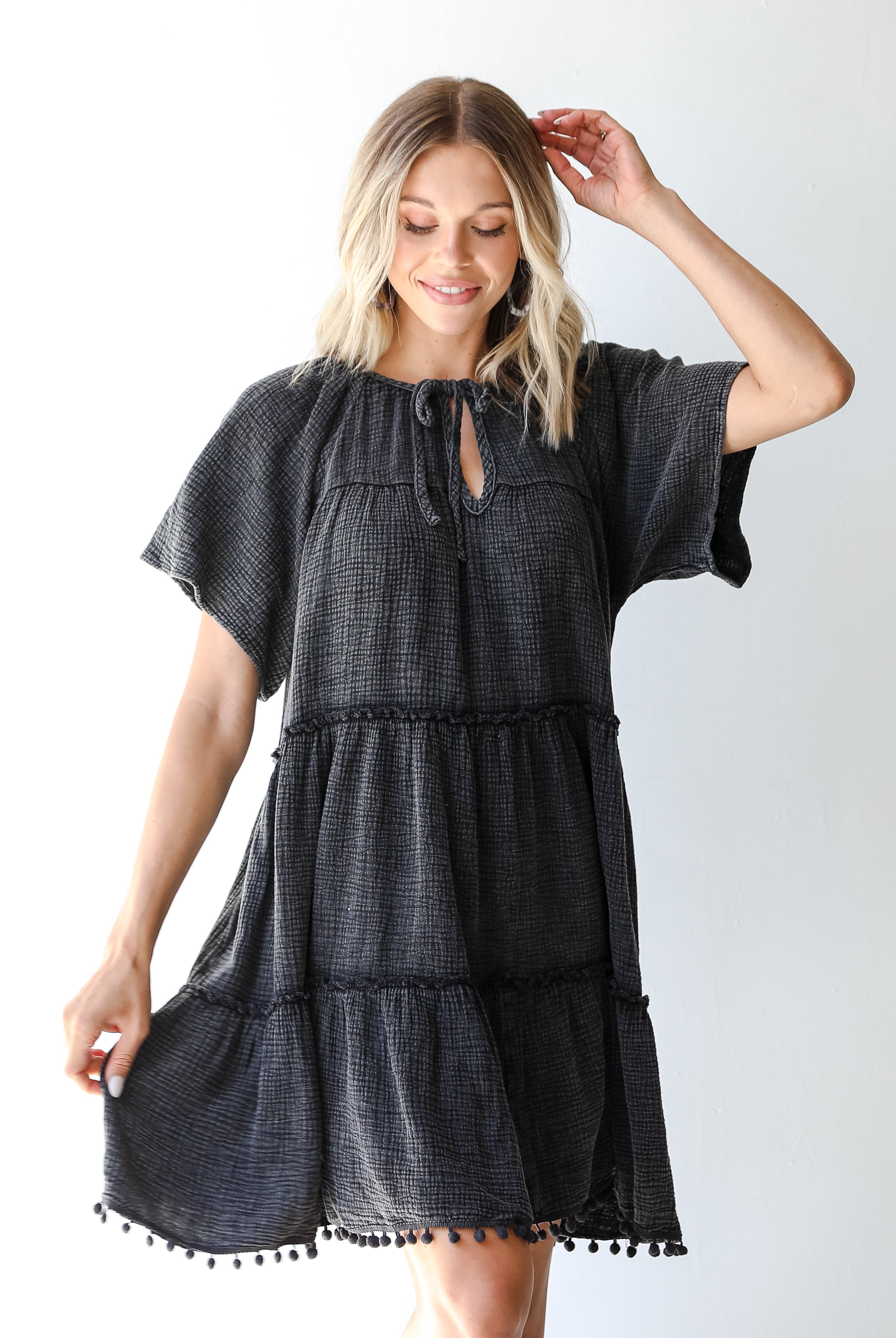 Linen Mini Dress in black