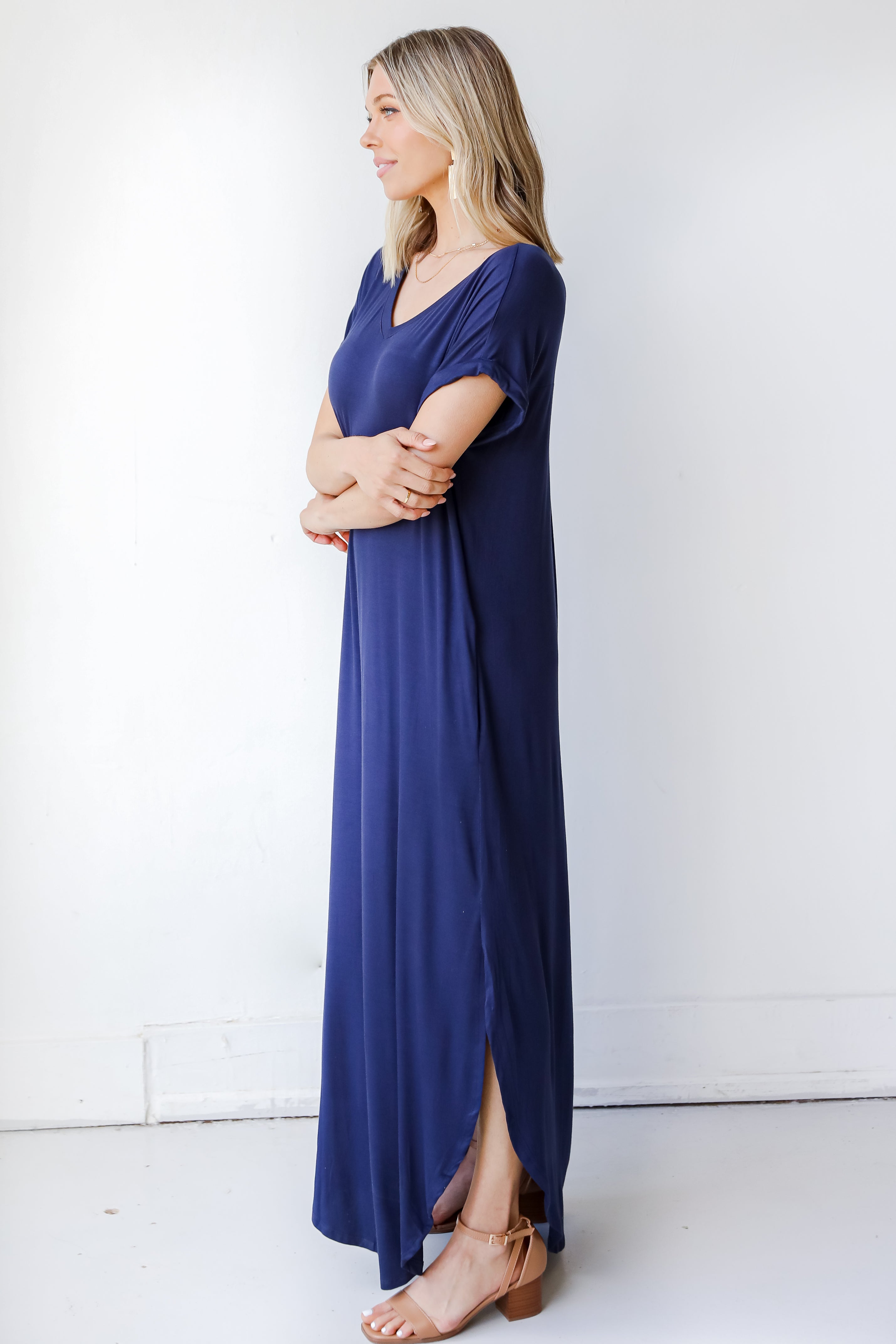 Jersey Maxi Dress in navy side view