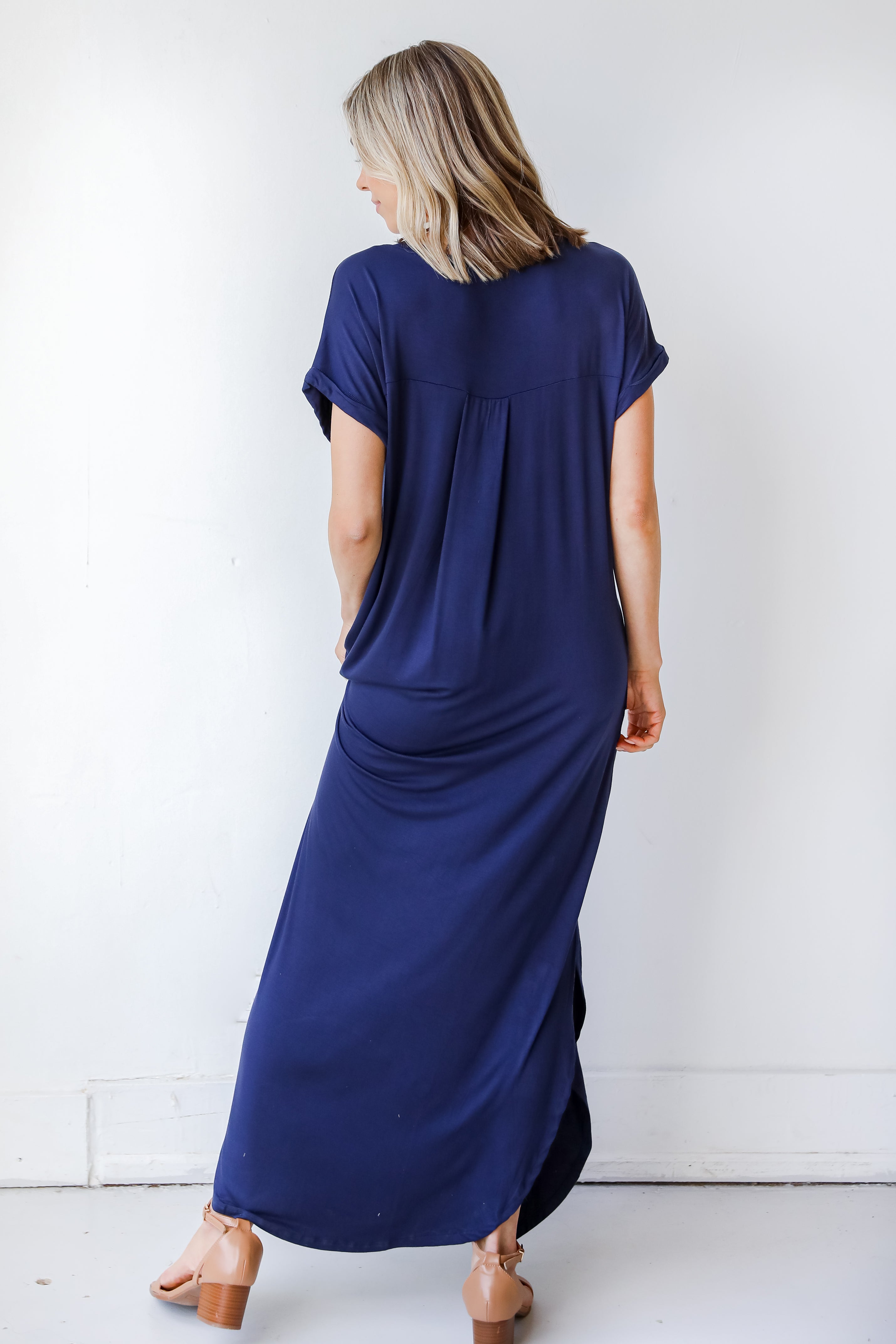 Jersey Maxi Dress in navy back view