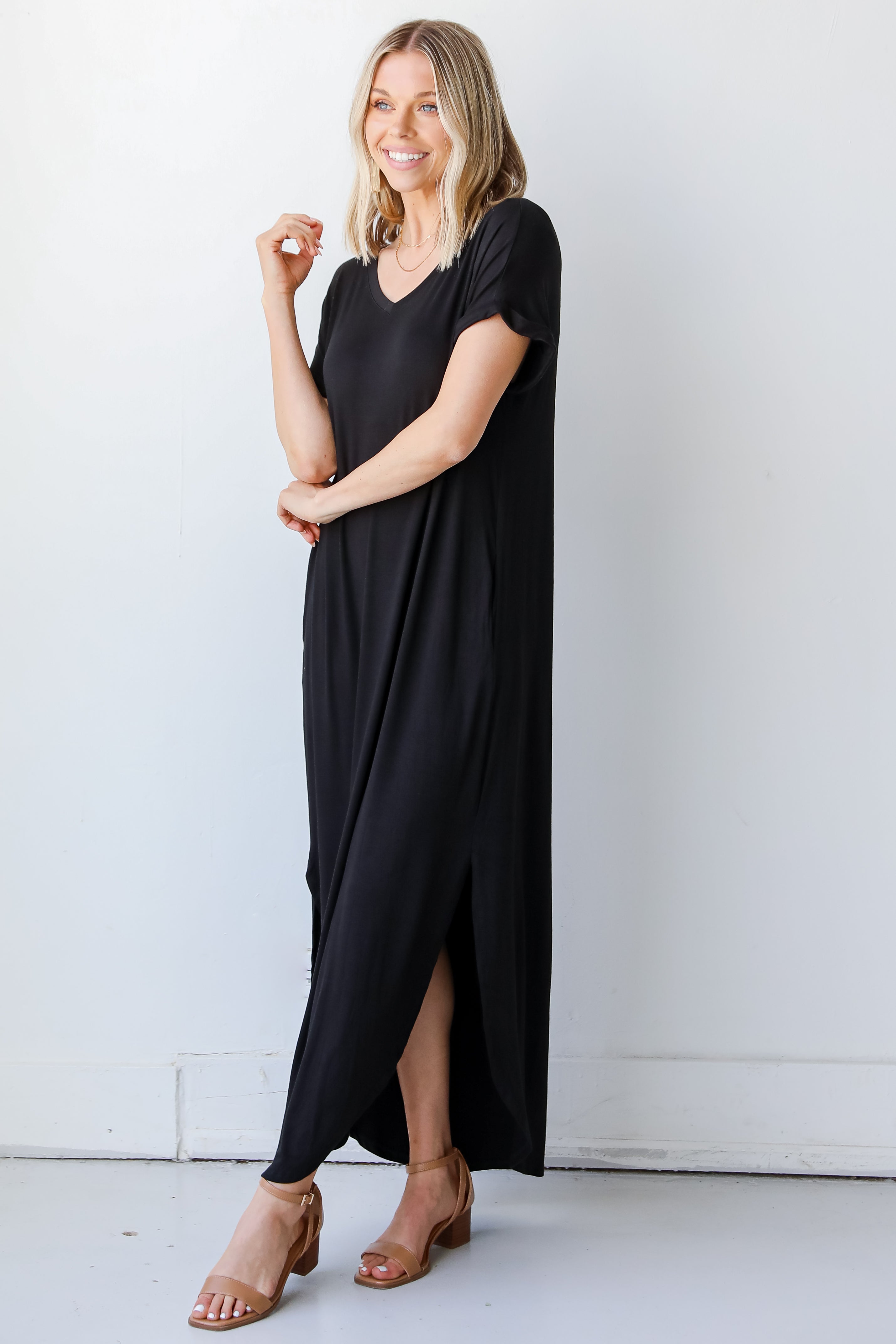 Jersey Maxi Dress in black side view