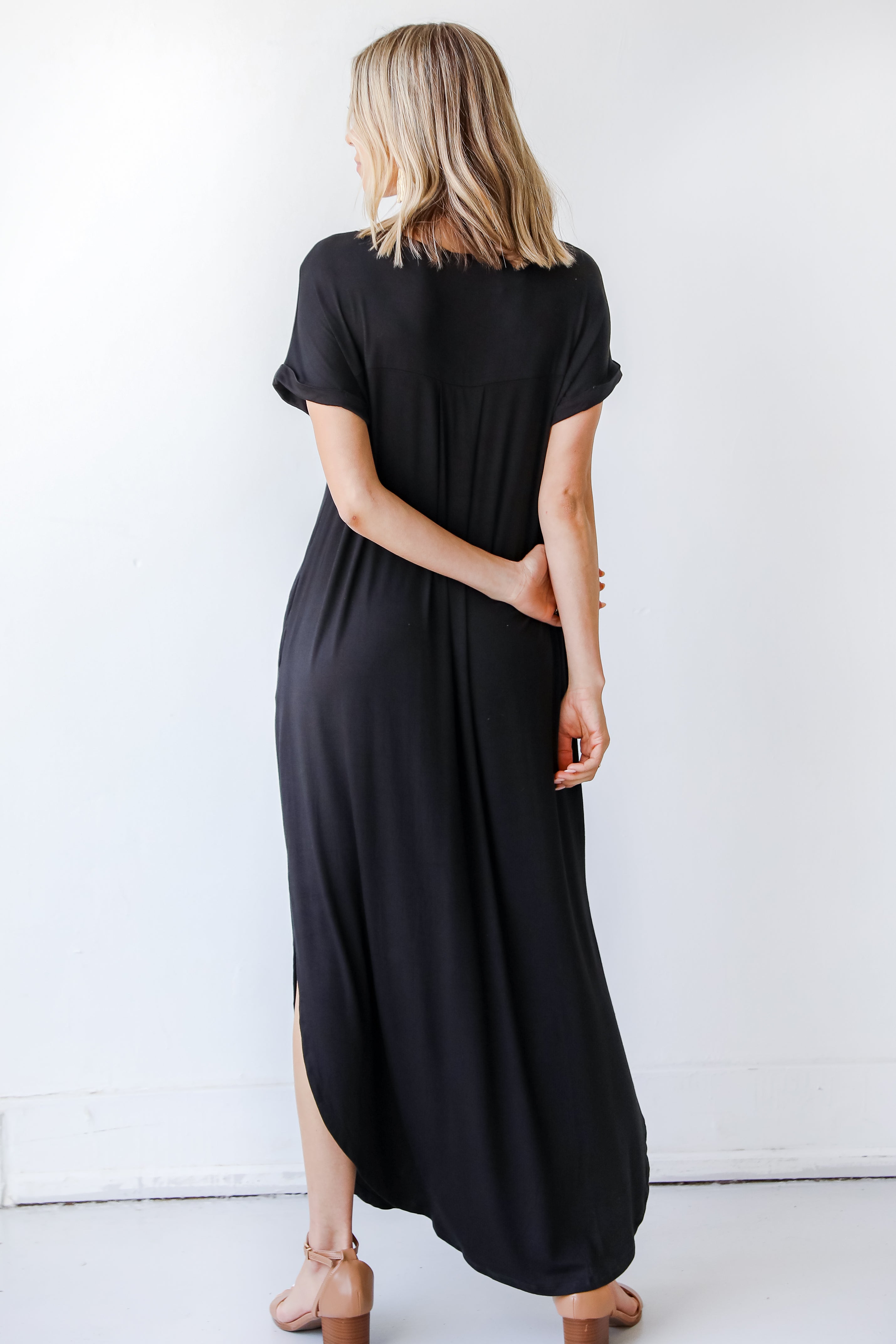 Jersey Maxi Dress in black back view