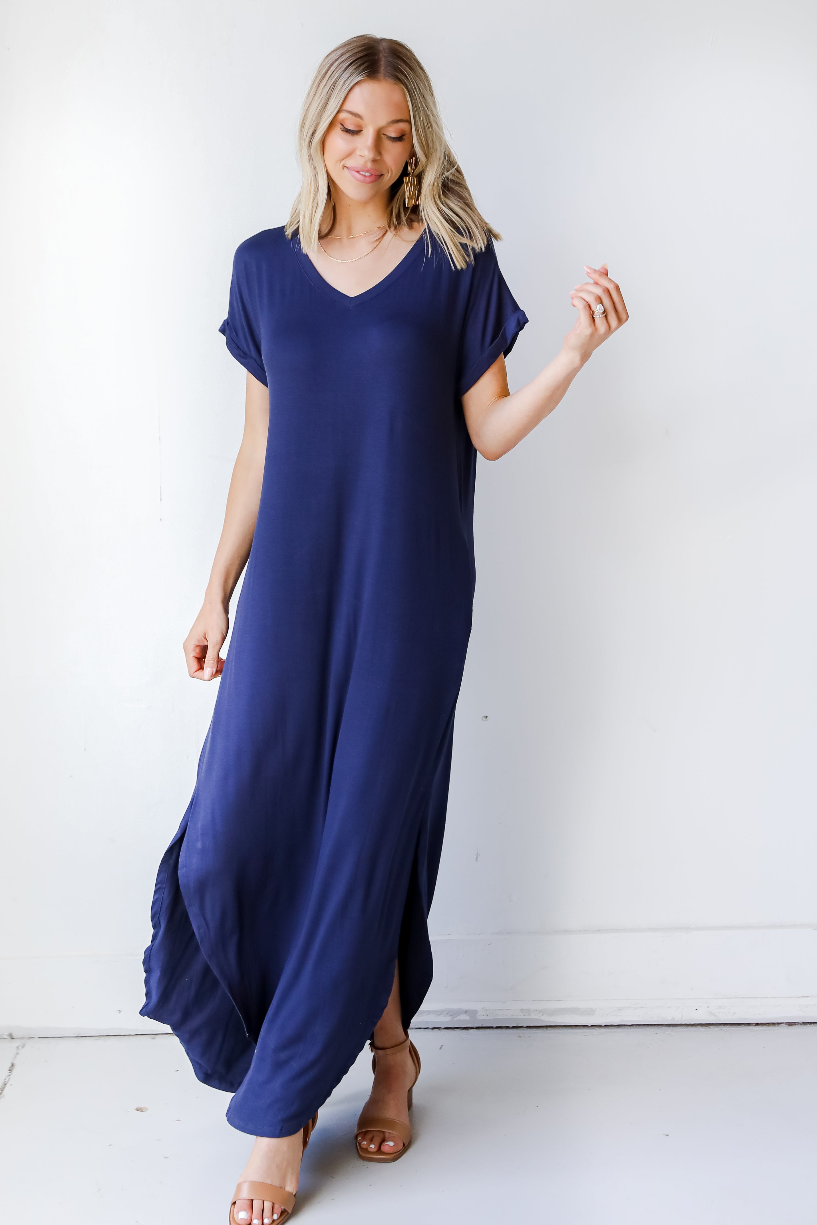 Jersey Maxi Dress in navy front view