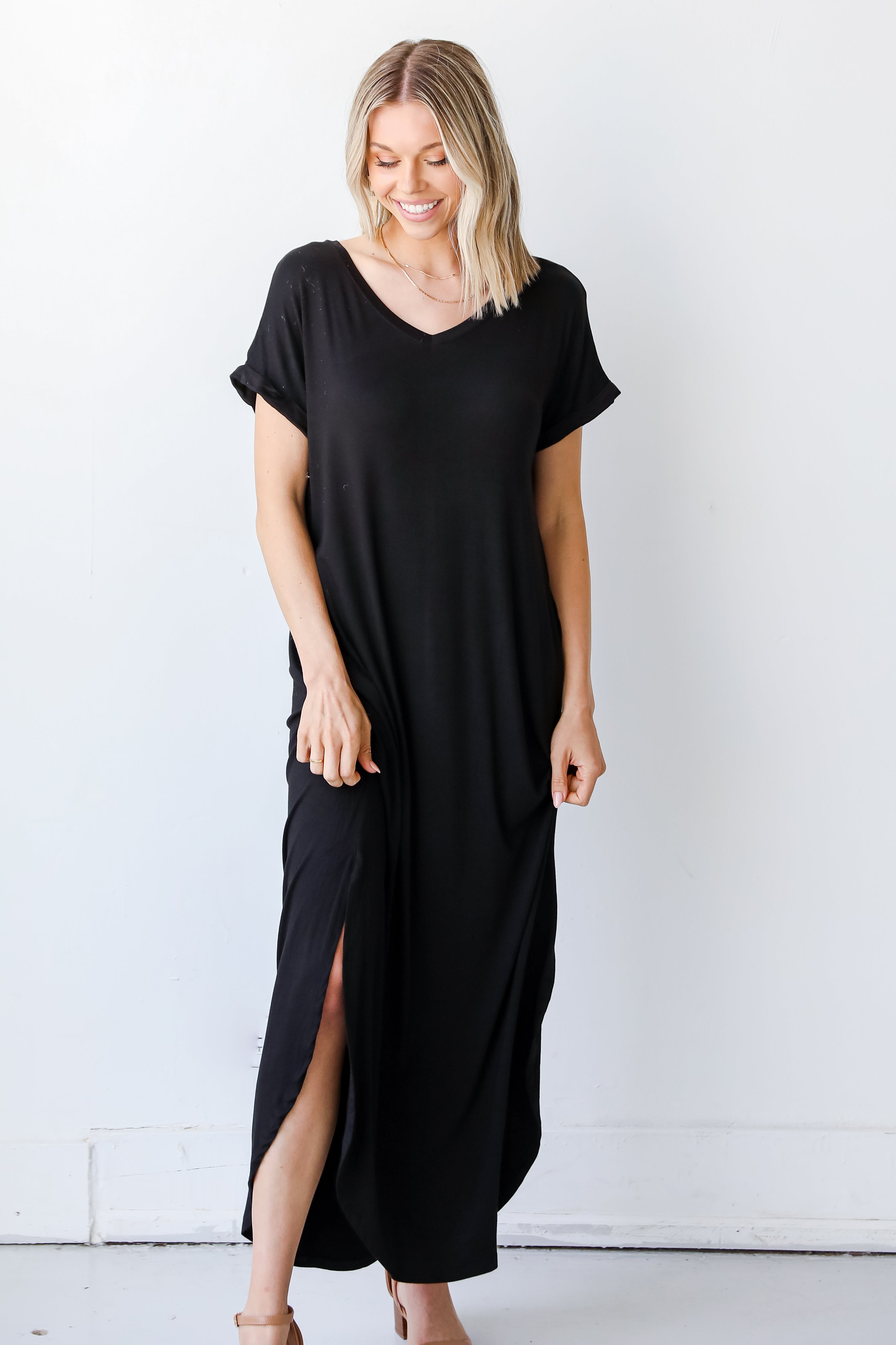Jersey Maxi Dress in black on model