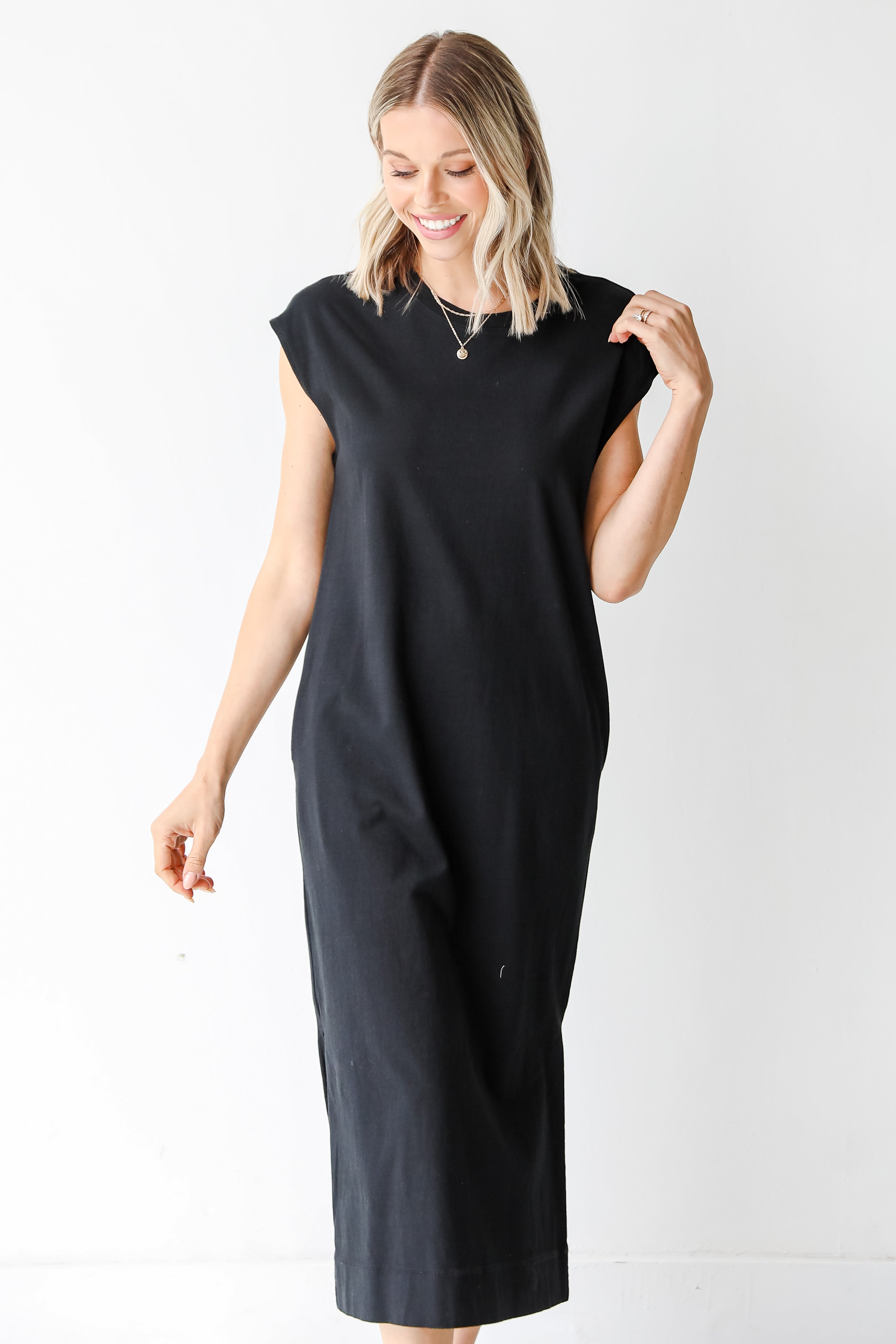 Midi Dress in black on model