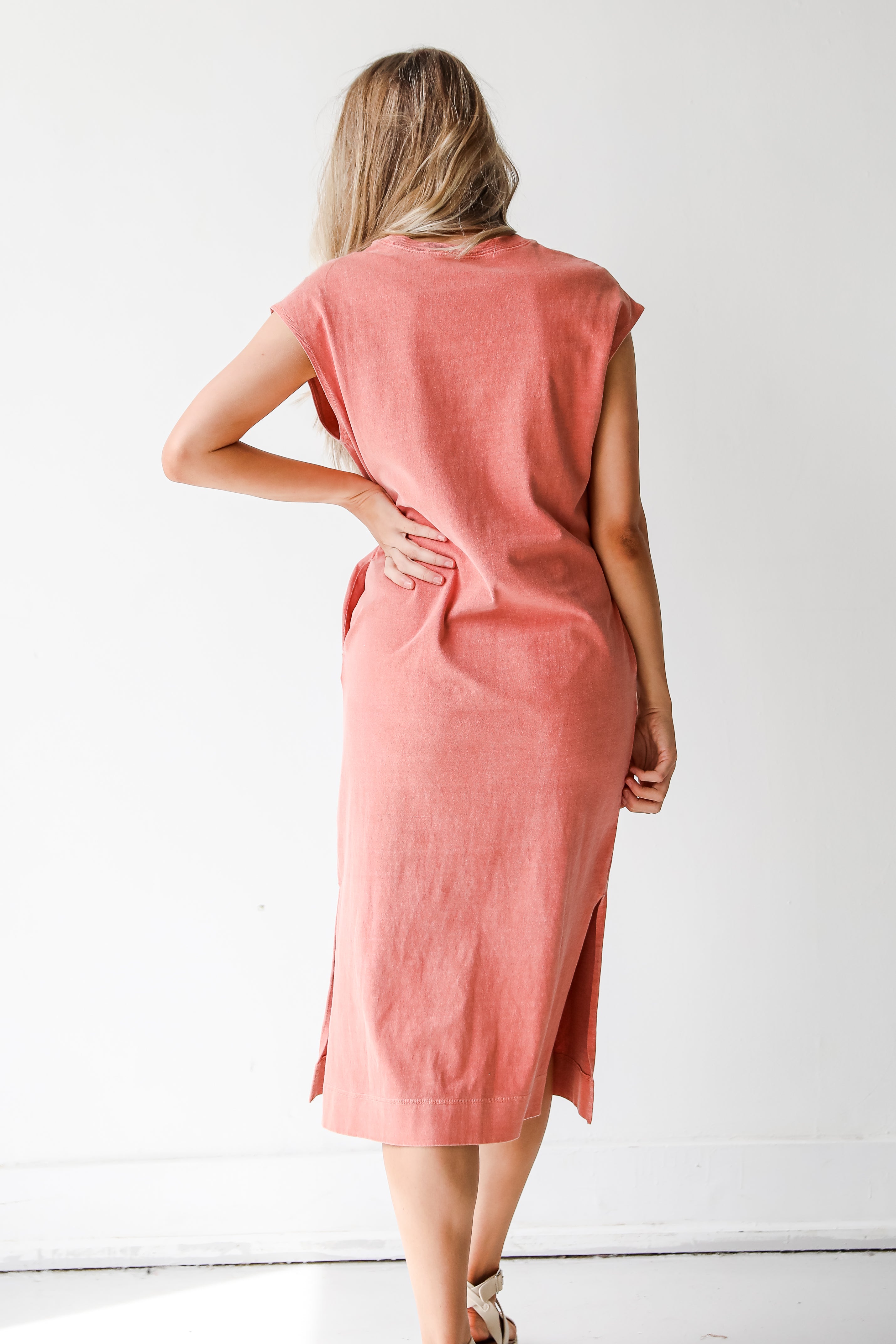 Midi Dress in coral back view