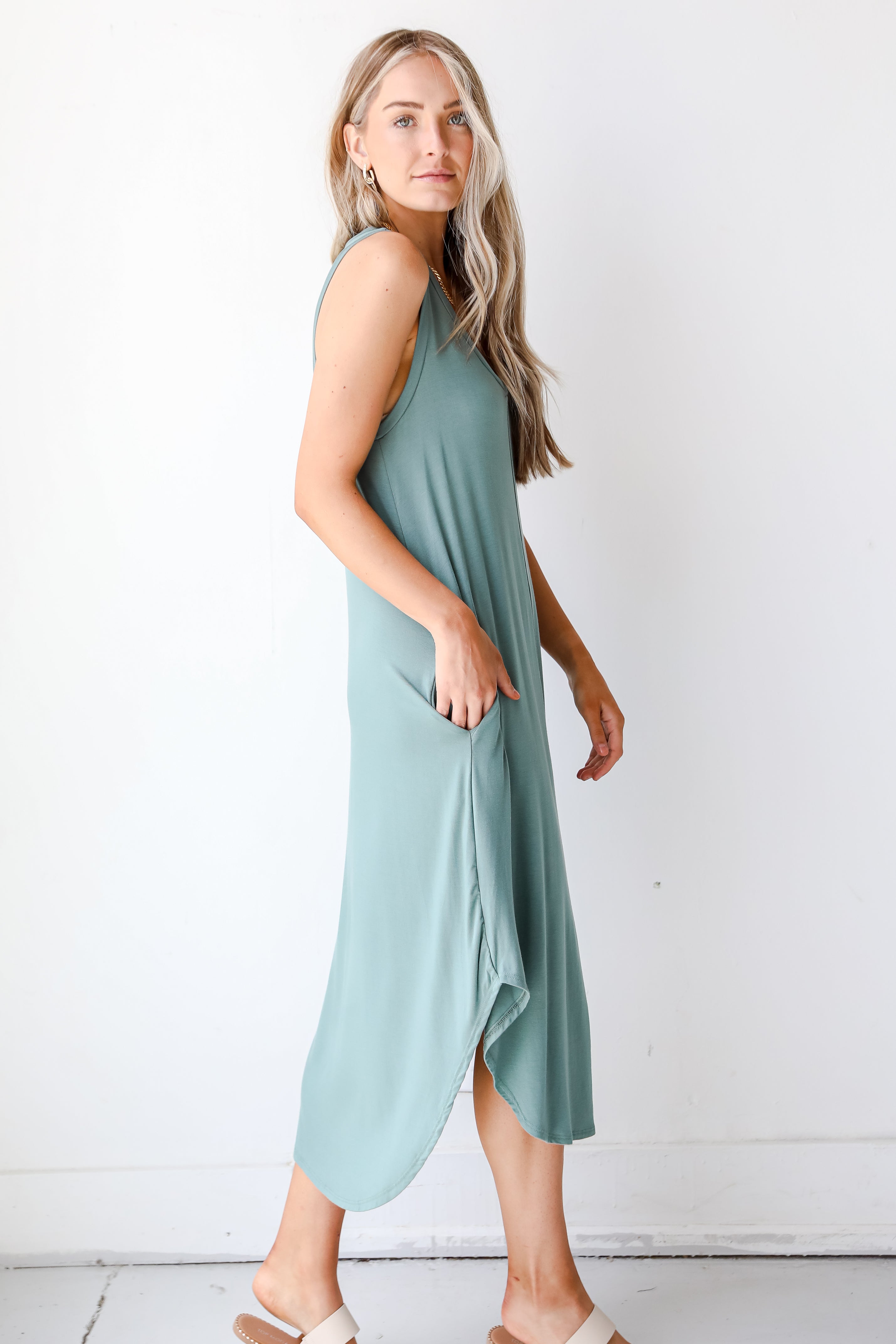 Midi Dress in sage side view