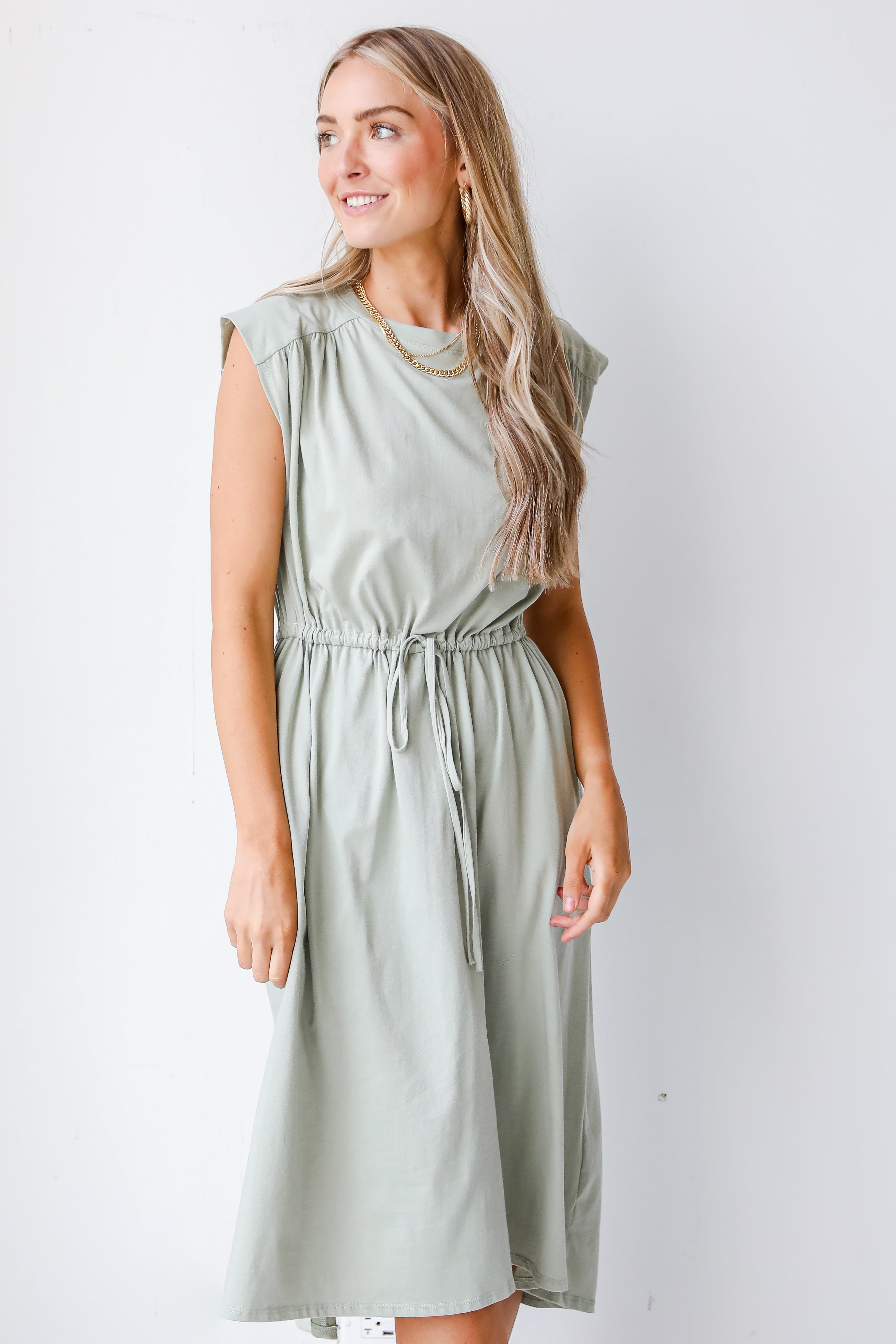 Midi Dress in sage on model