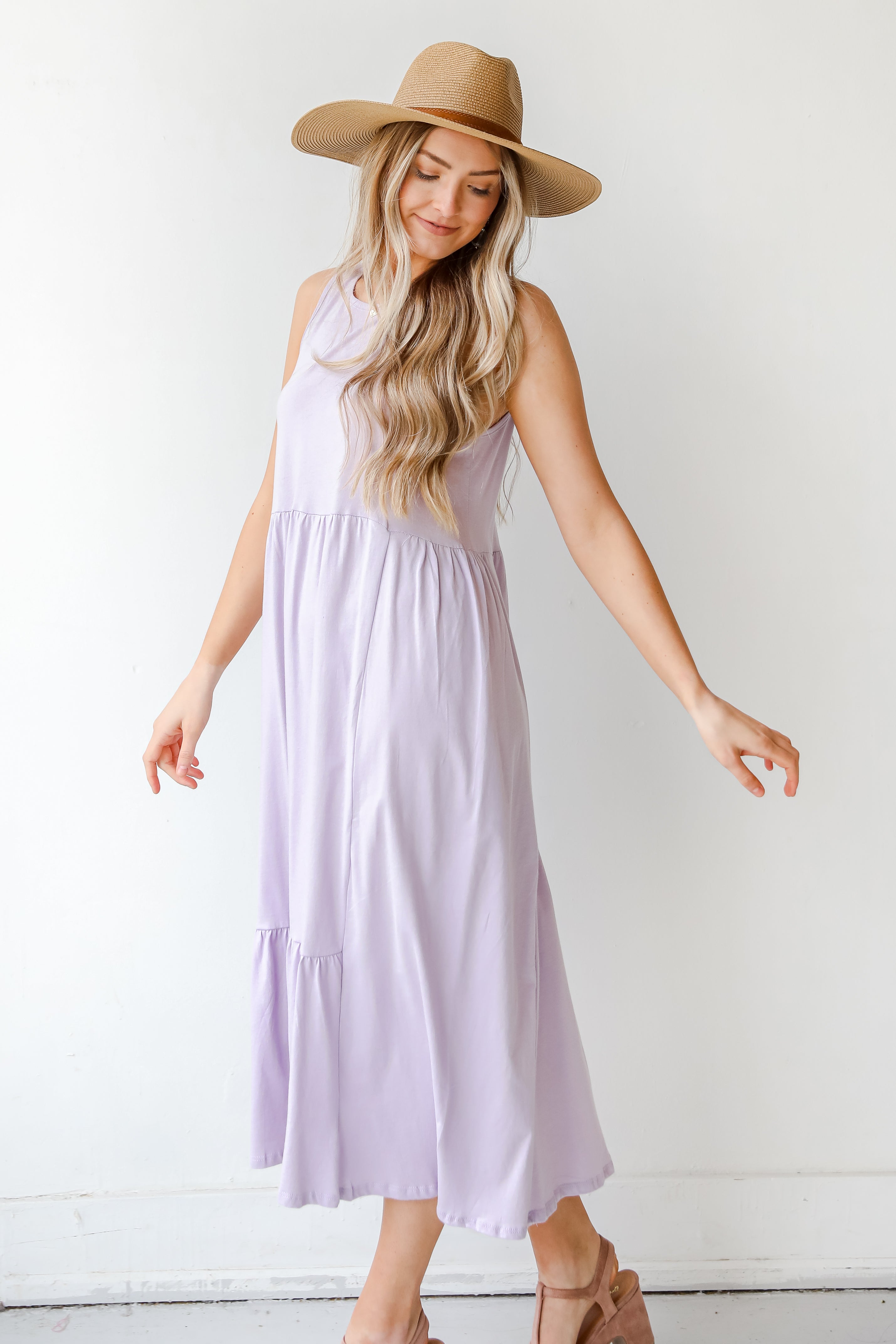 Tiered Maxi Dress in lilac side view