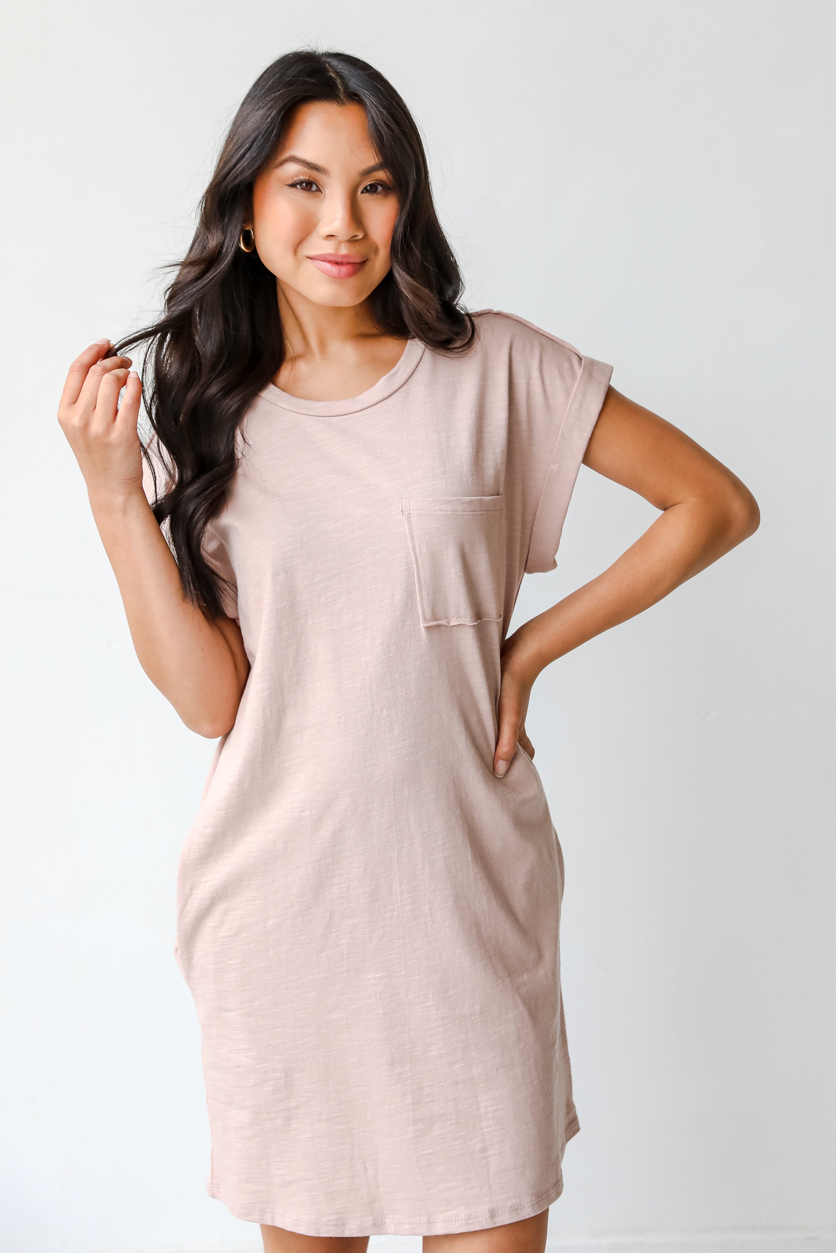 T-Shirt Dress in taupe on model