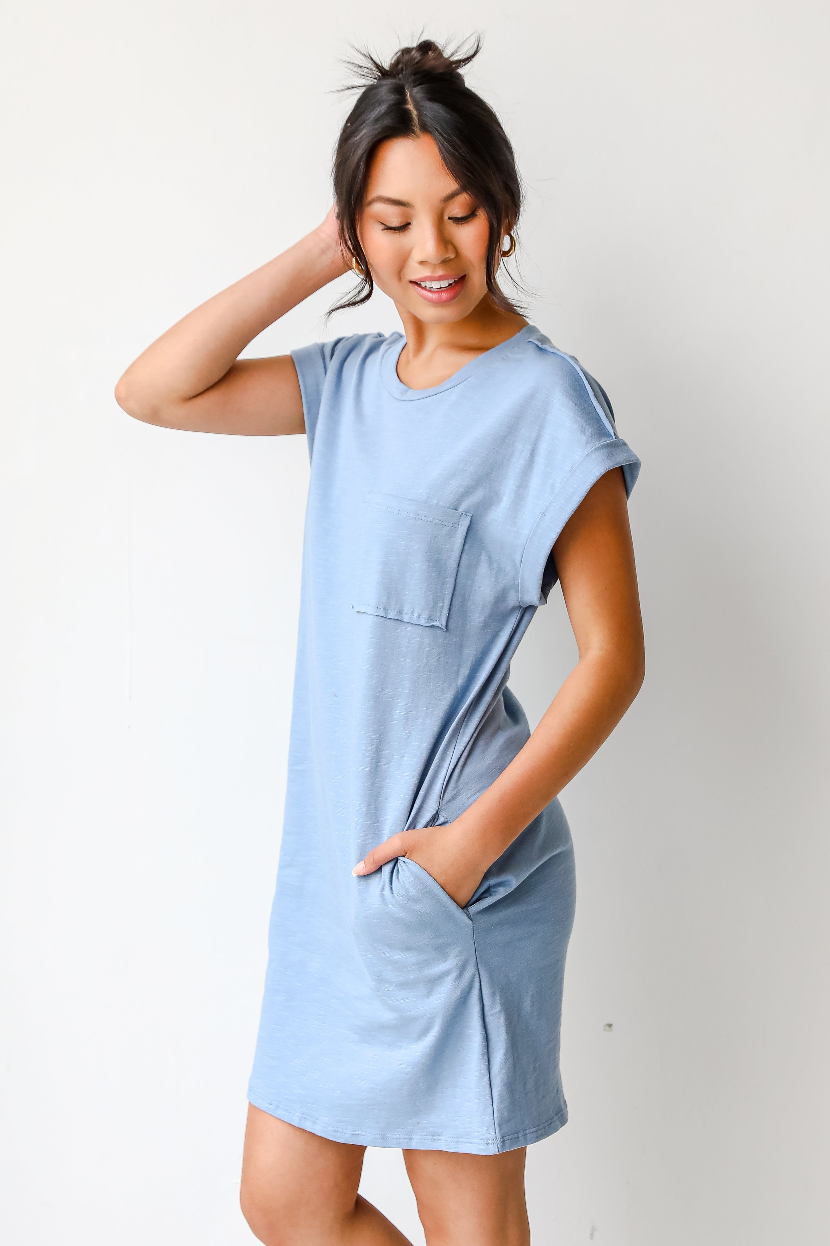 T-Shirt Dress in light blue side view