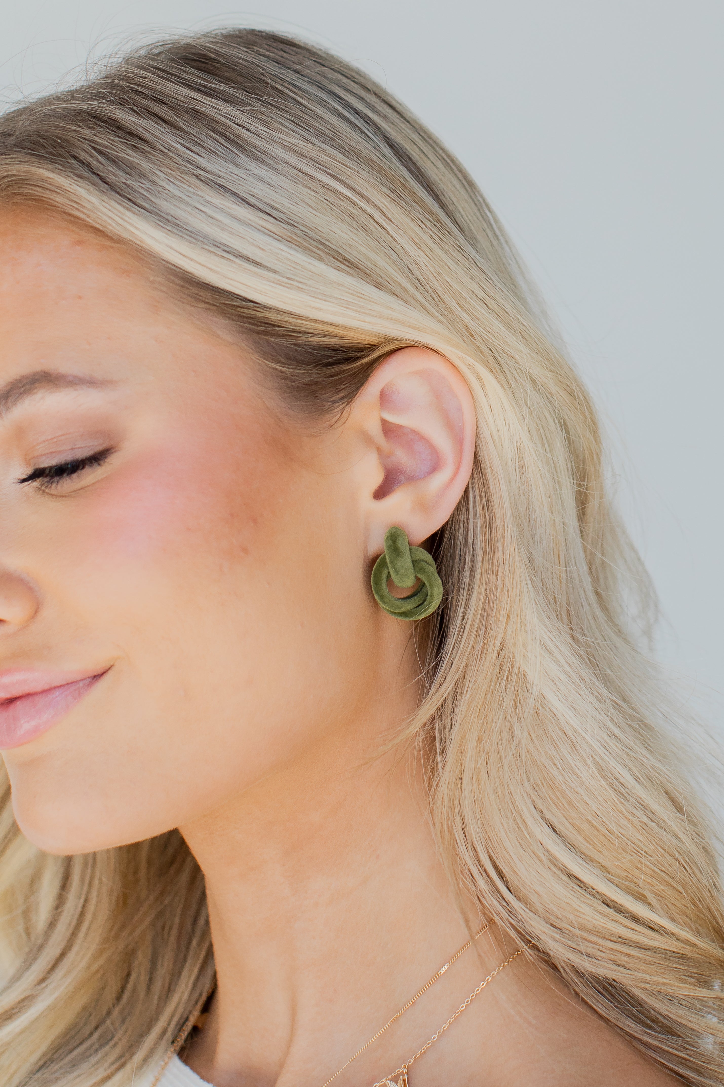 Velvet Circle Drop Earrings in olive