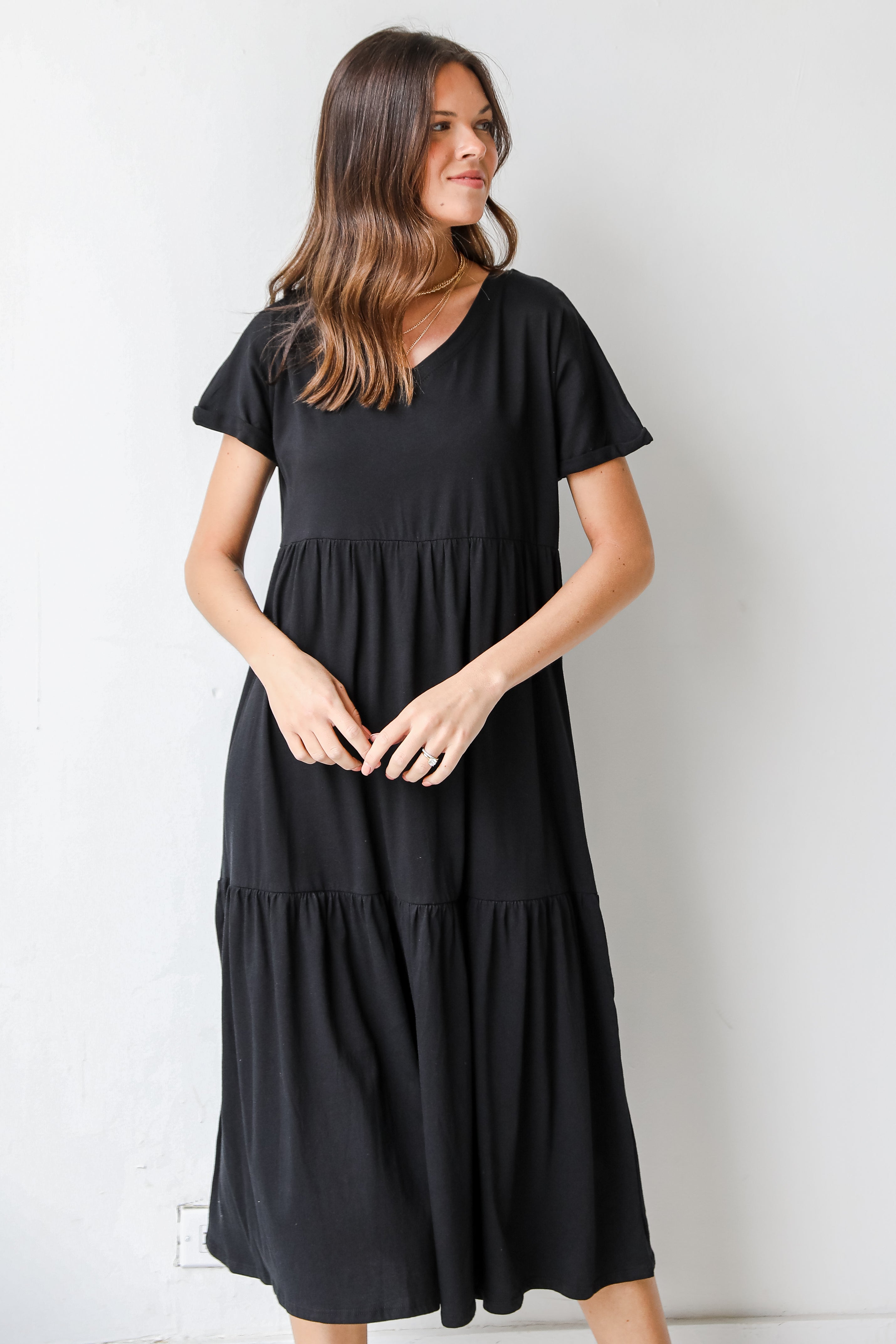 Tiered Midi Dress in black