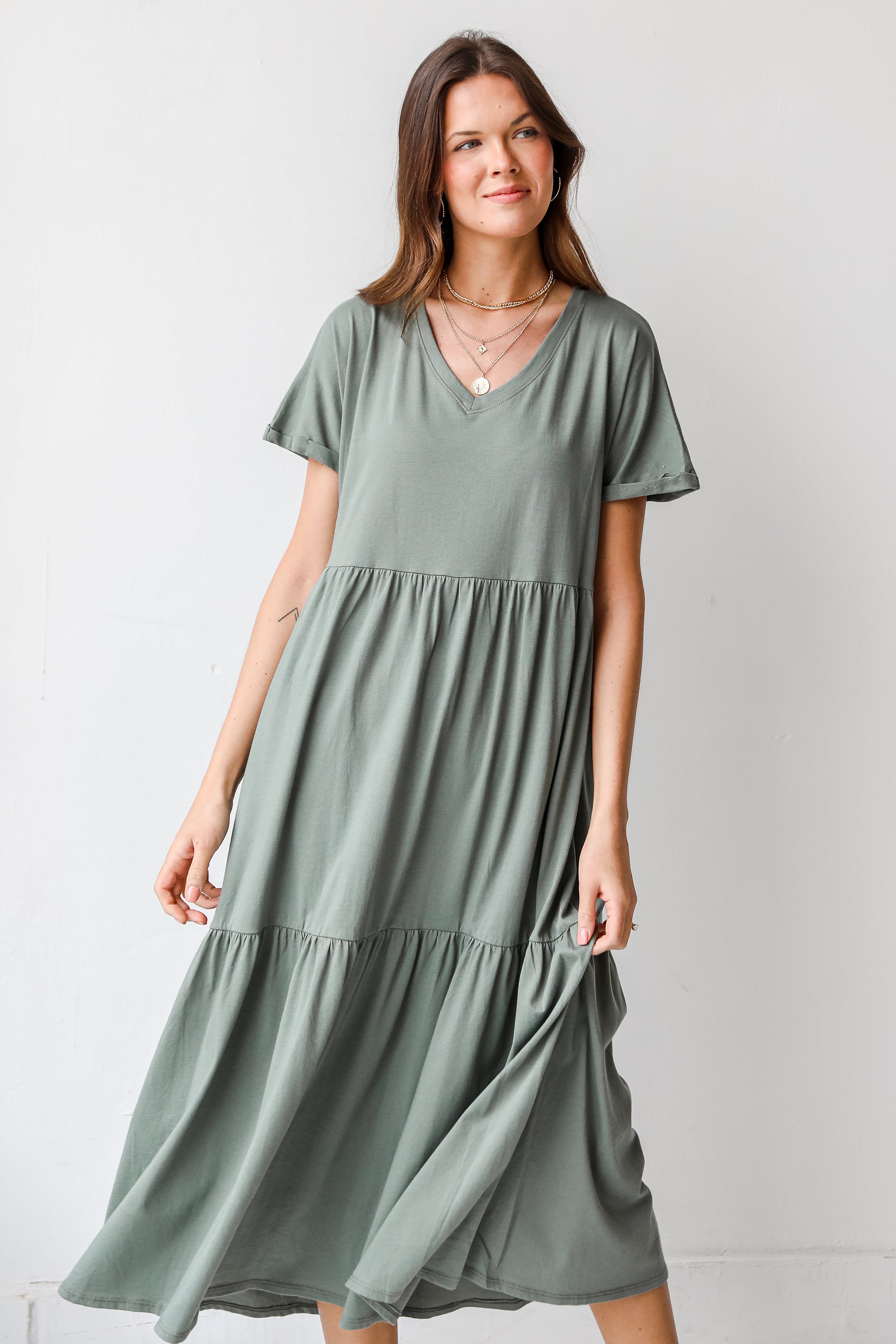 Tiered Midi Dress in sage